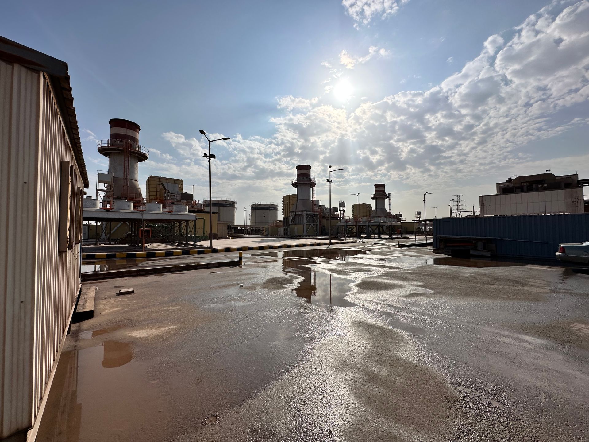 A power plant in rainy weather