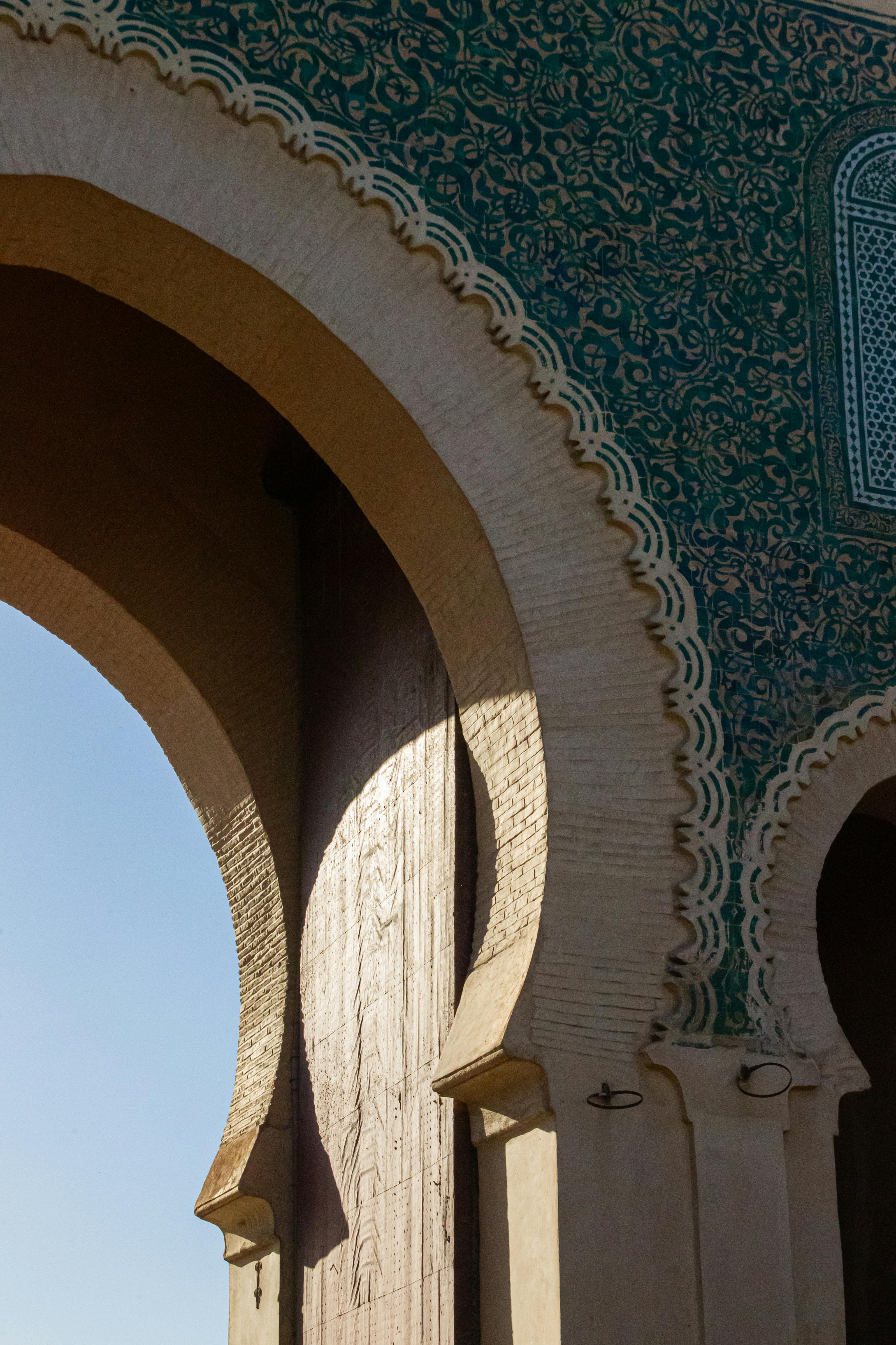 Stunning detailed arch with traditional Moroccan design in Fes, Morocco.