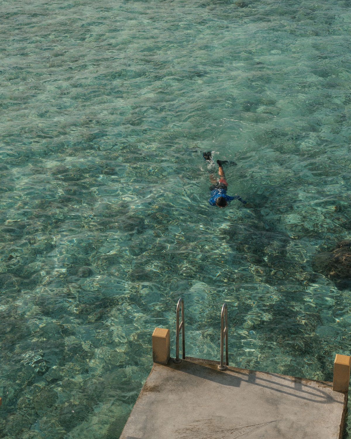 Unde te cazezi în Maldive - Atolul Ari - snorkeling de pe debarcader