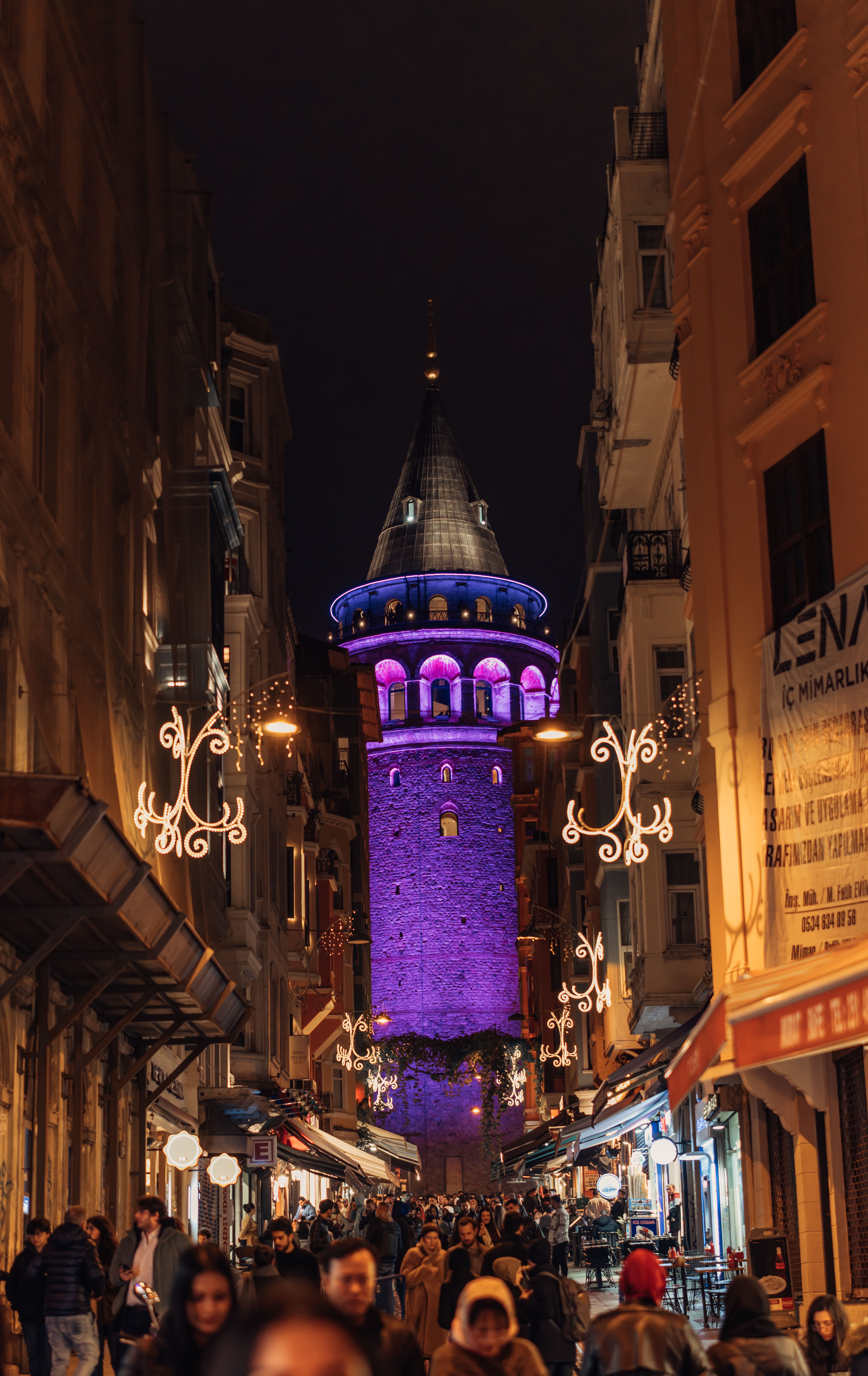 Galata Tower Illuminated at Night in Istanbul · Free Stock Photo