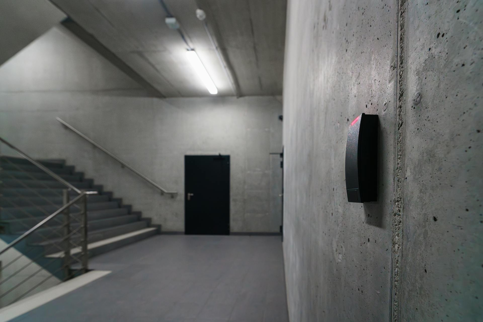 card reader office access point concrete staircase