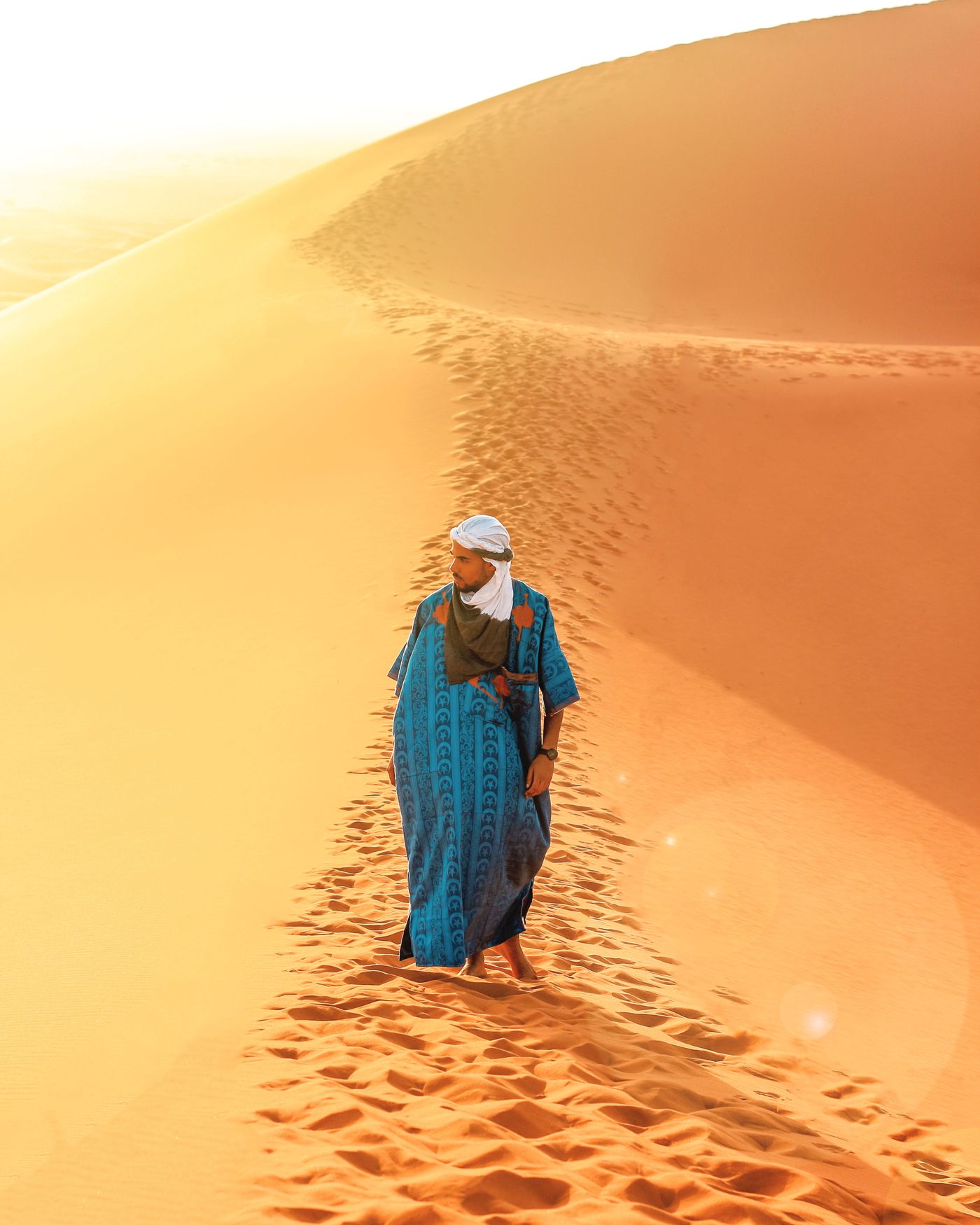 Merzouga — golden desert at sunset — Morocco