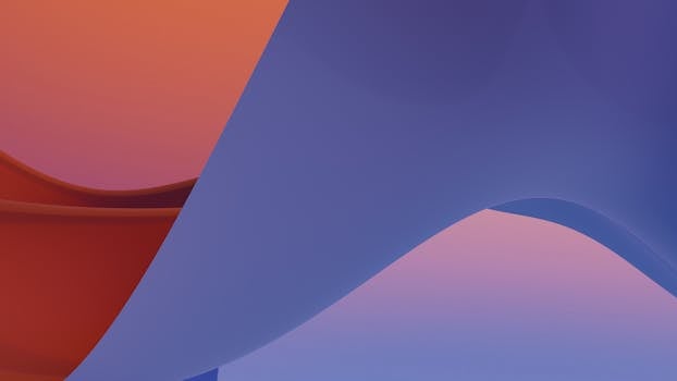 A vibrant abstract digital artwork featuring flowing curves in gradient red and blue hues.