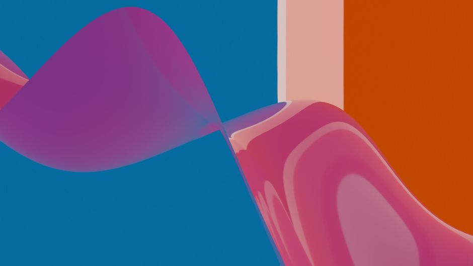 Vibrant abstract art with 3D flowing shapes, featuring pink, blue, and orange hues.