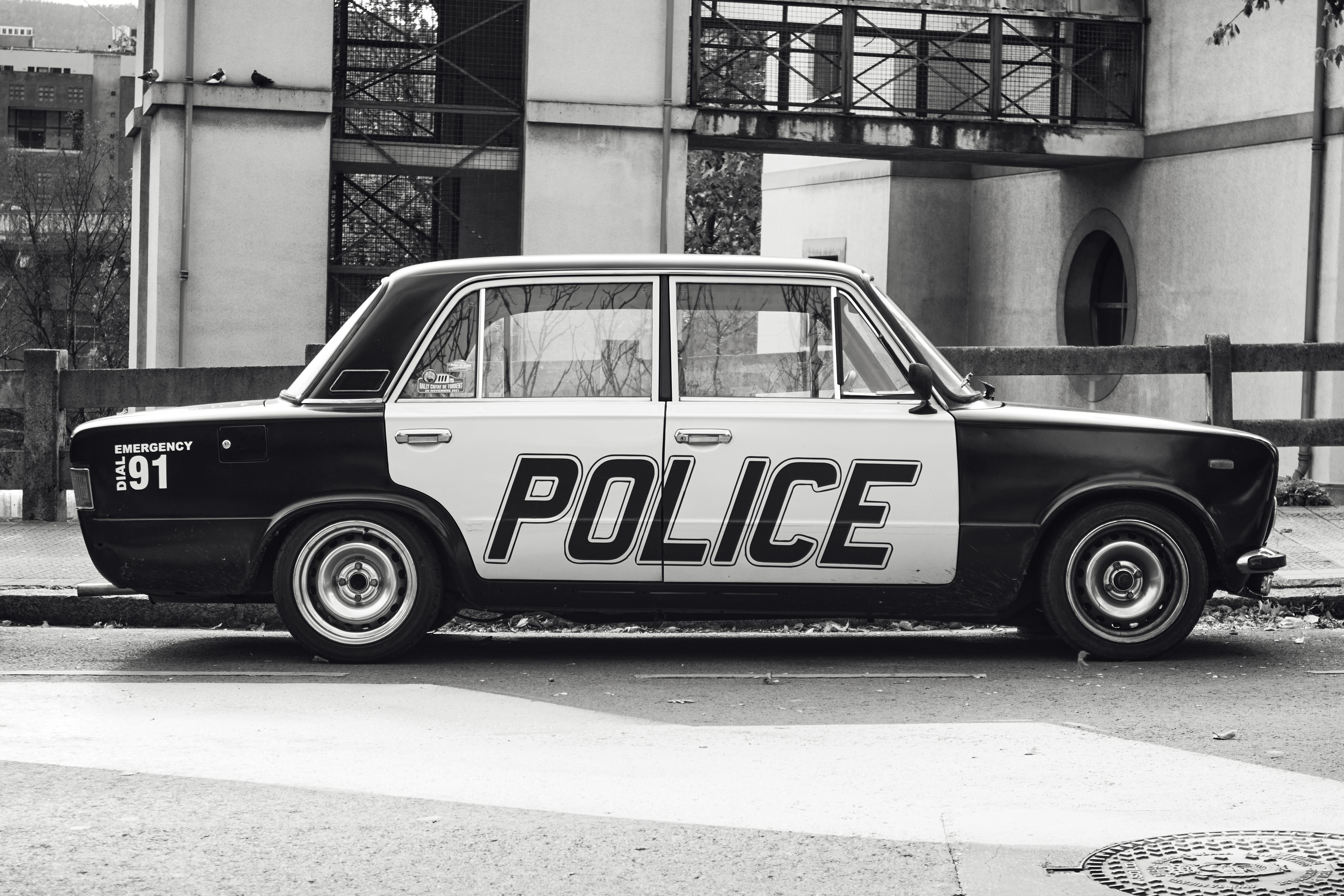 vintage police car on urban street