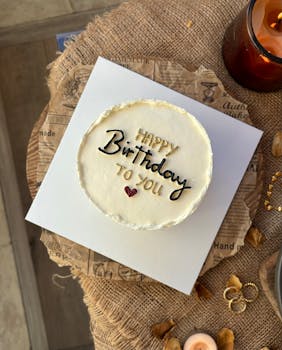 A beautifully decorated birthday cake with an elegant candle arrangement, perfect for celebrations.