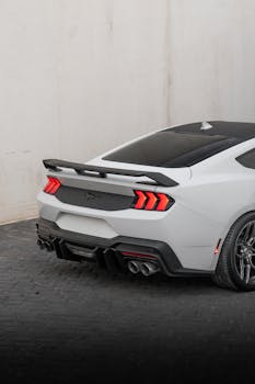 Stylish rear view of a white Ford Mustang GT showcasing modern design and luxury.