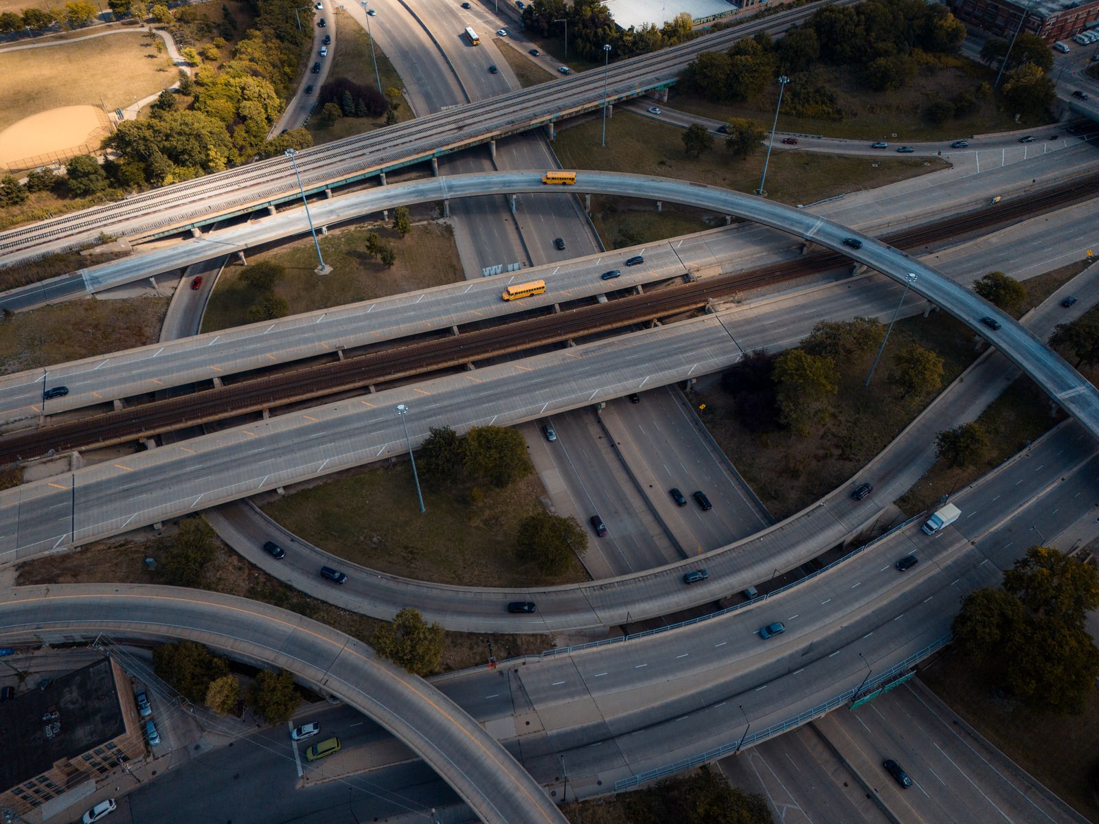 Aerial View of Urban Highway Interchange · Free Stock Photo