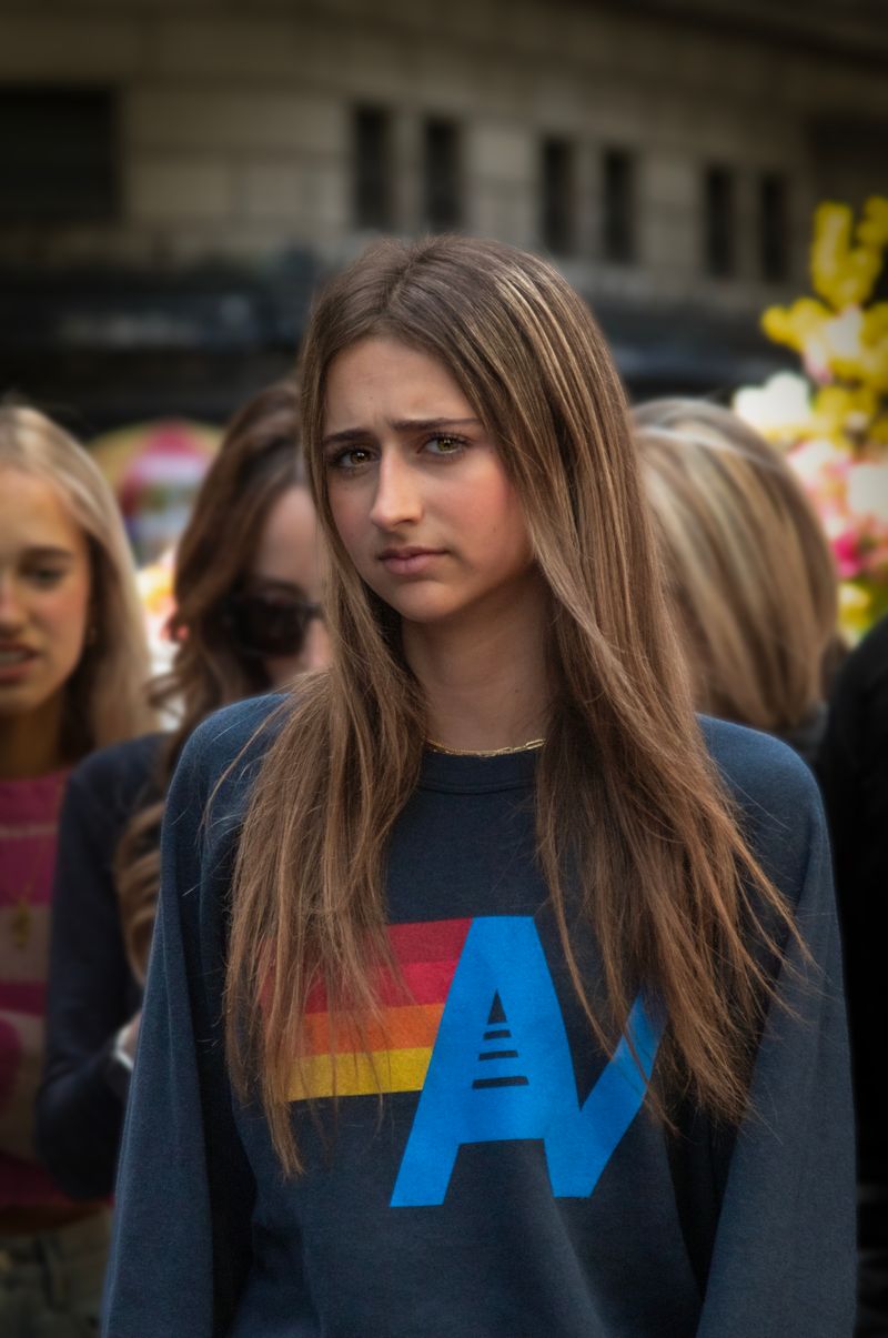 Young woman in a colorful sweater in New York City winter