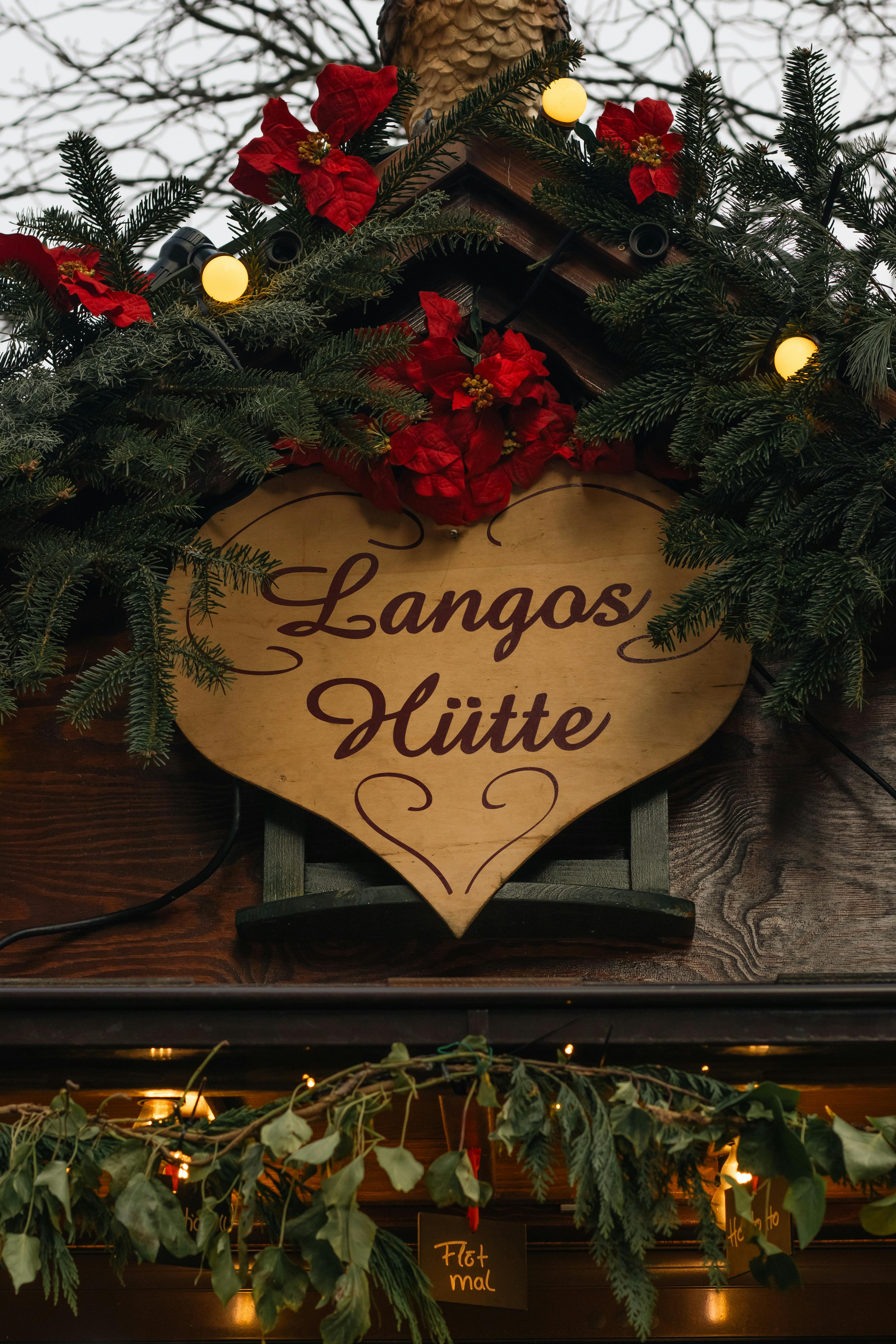 christmas market stand with festive decorations