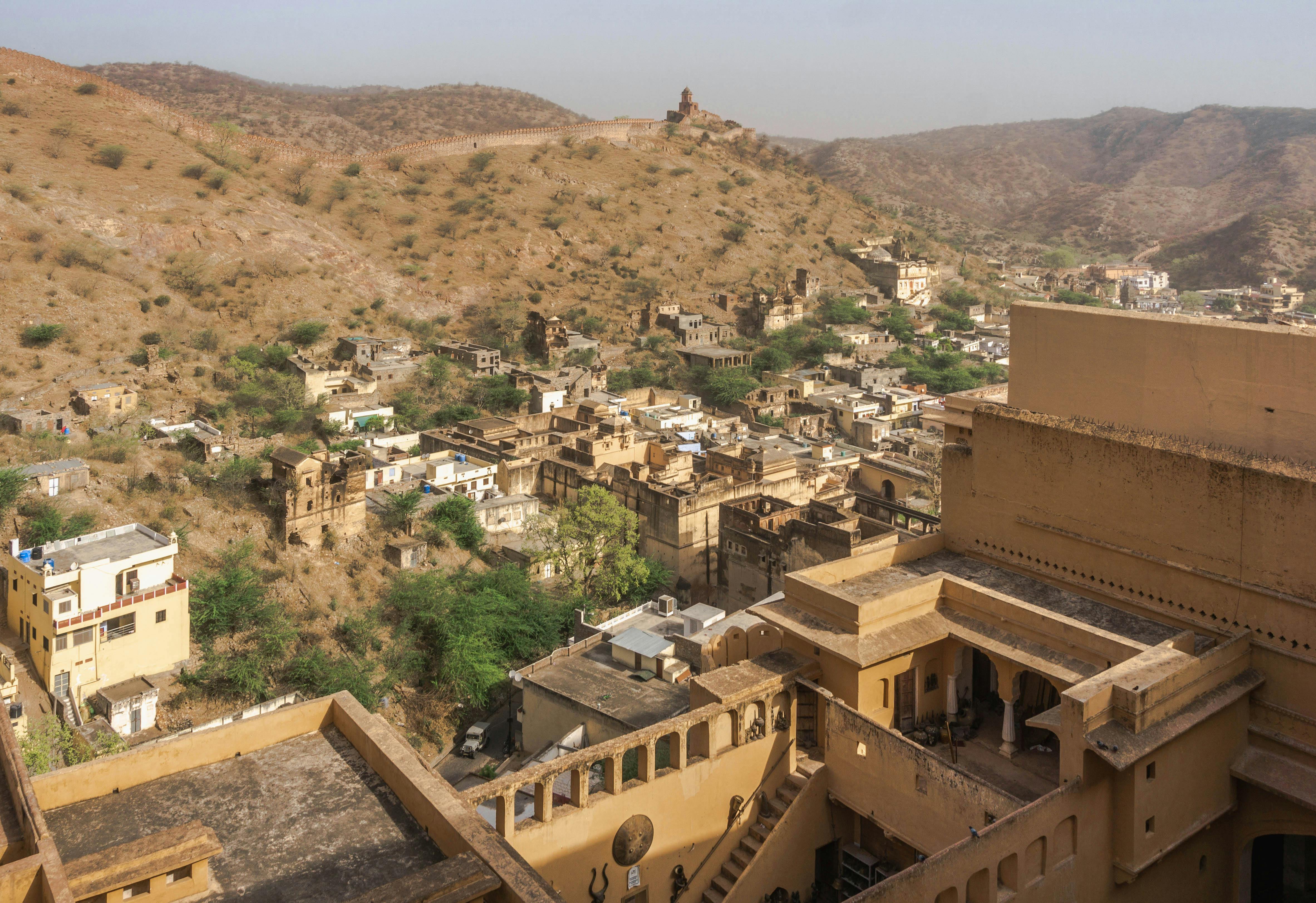 Rural village near Jaipur with traditional huts