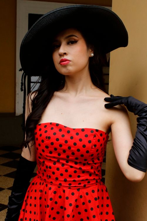 1950s red polka dot dress Deep Red 1950s V-Neck Polka Dots Lapel Dress