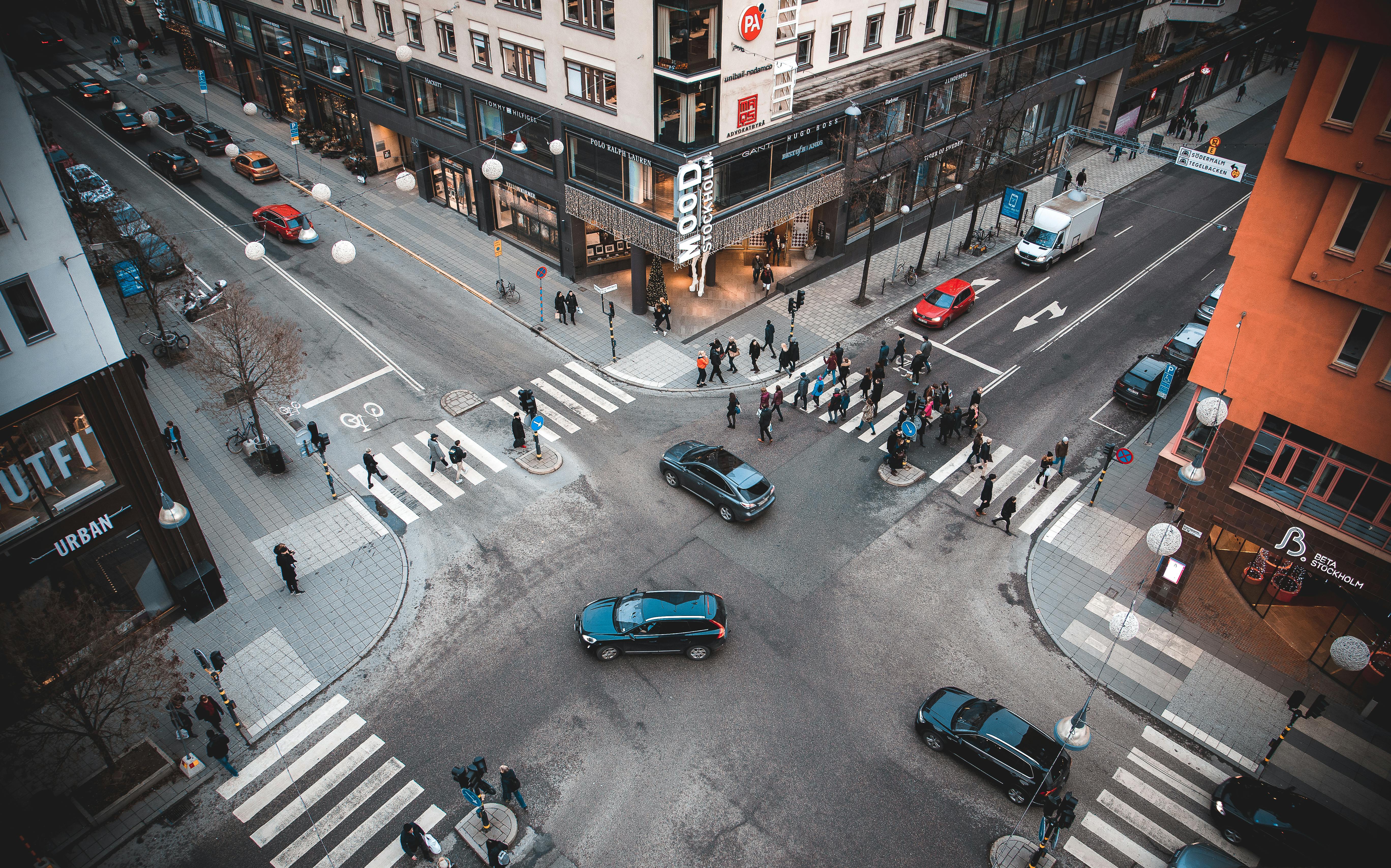 Vehicles and People on Road