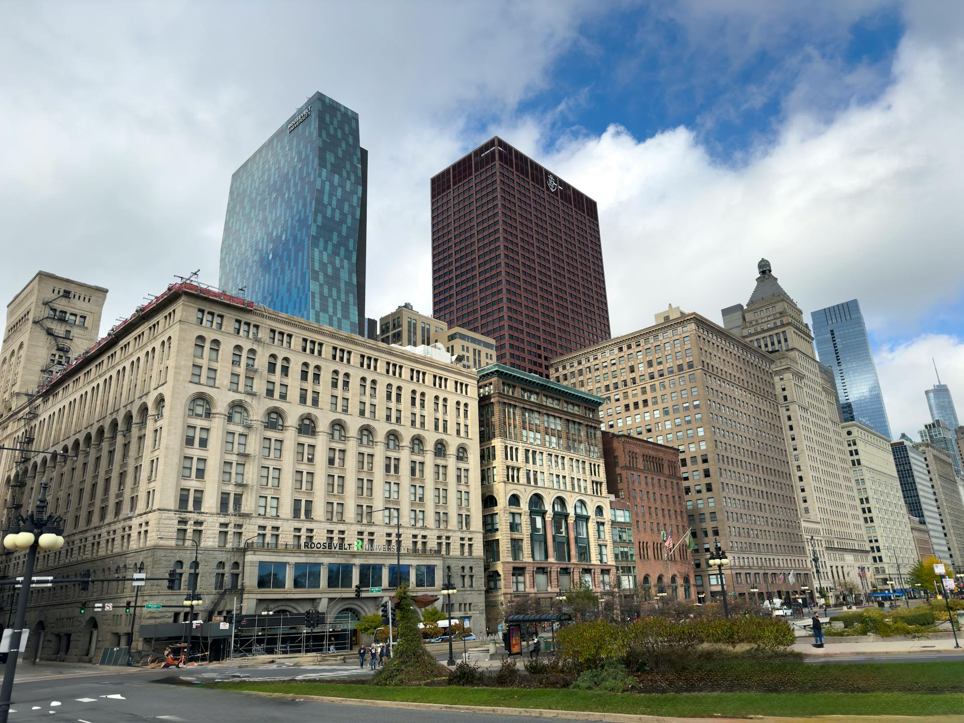 Chicago skyline showcasing a blend of modern and historical architecture on a clear day.