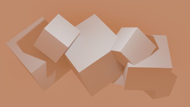 A collection of abstract 3D cubes with shadows on a warm earthy background.