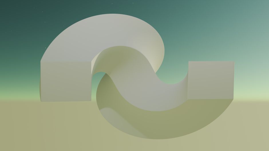 A digital abstract image featuring a 3D geometric shape with a gradient background.
