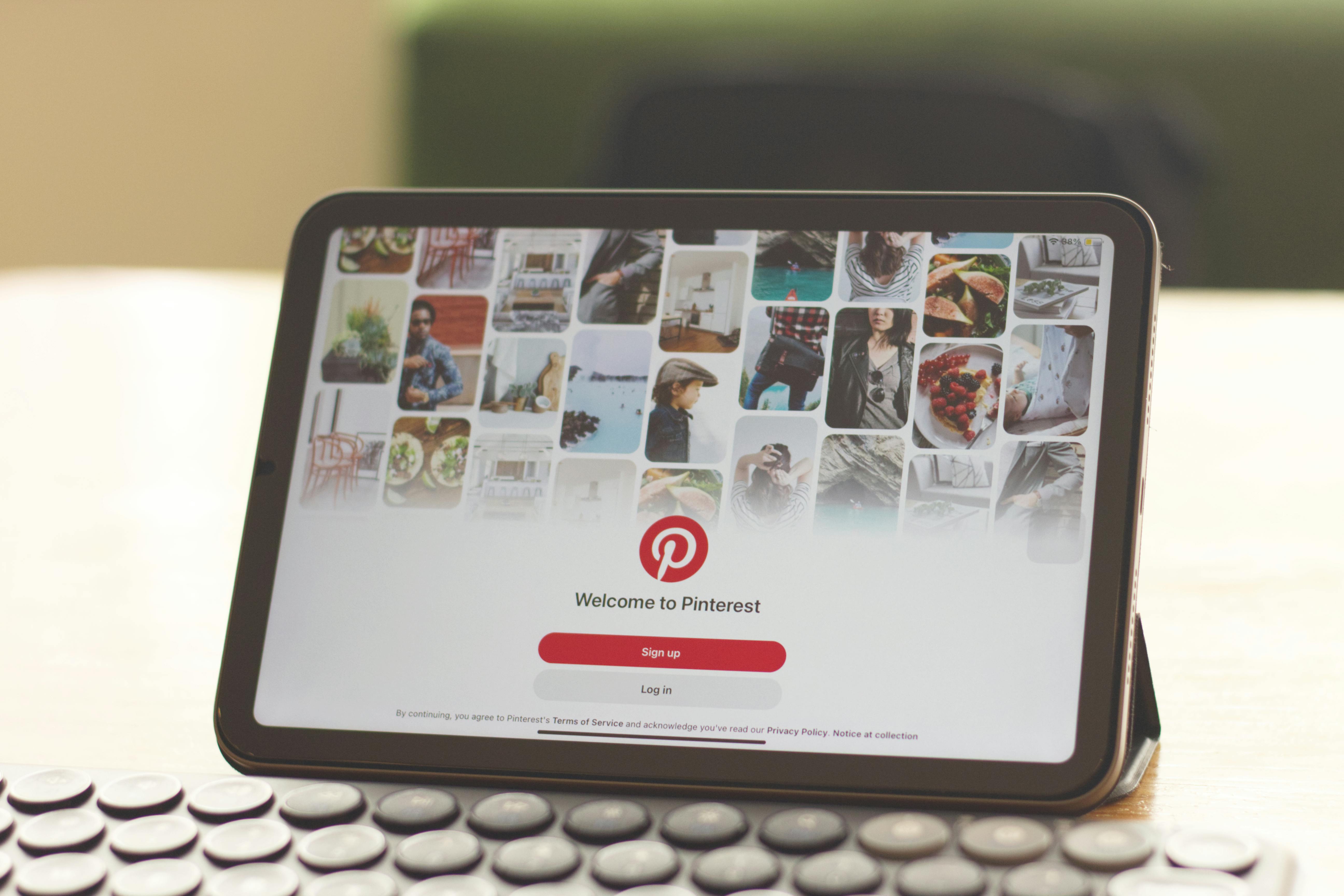 modern tablet displaying pinterest app interface