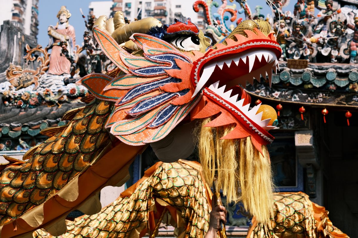 Vibrant dragon dance at a Chinese cultural festival