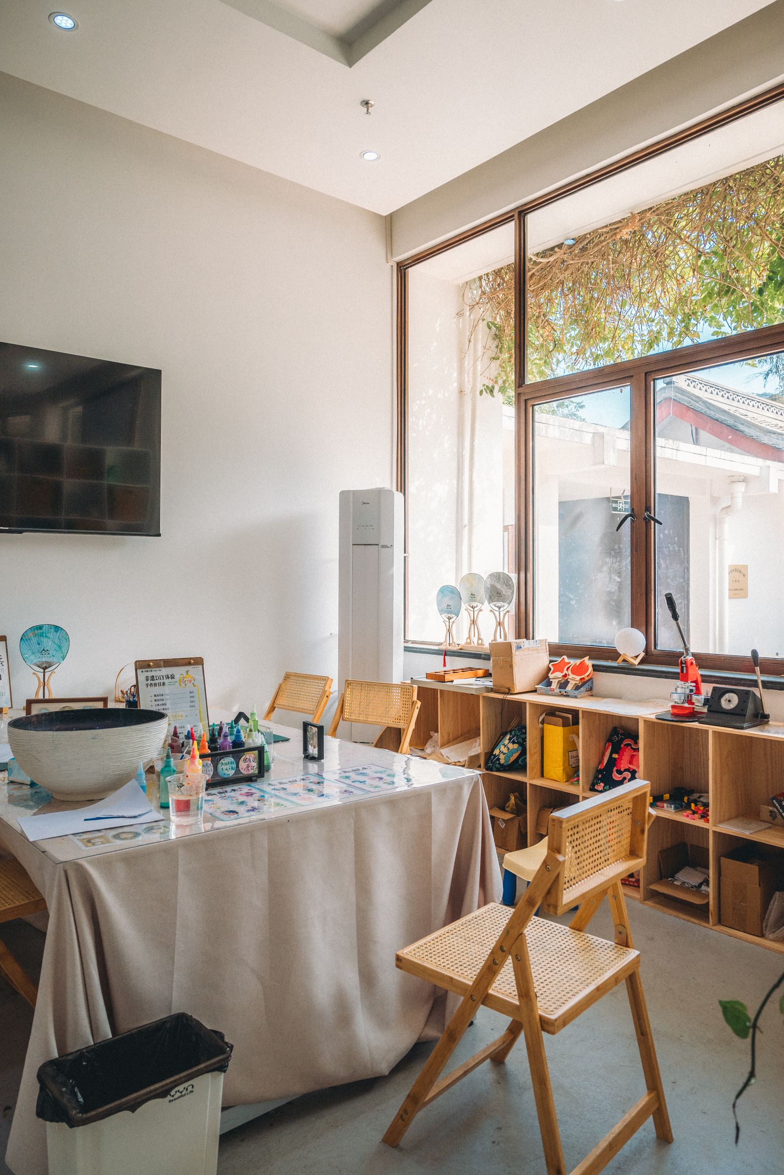Natural light falling across a creative workspace