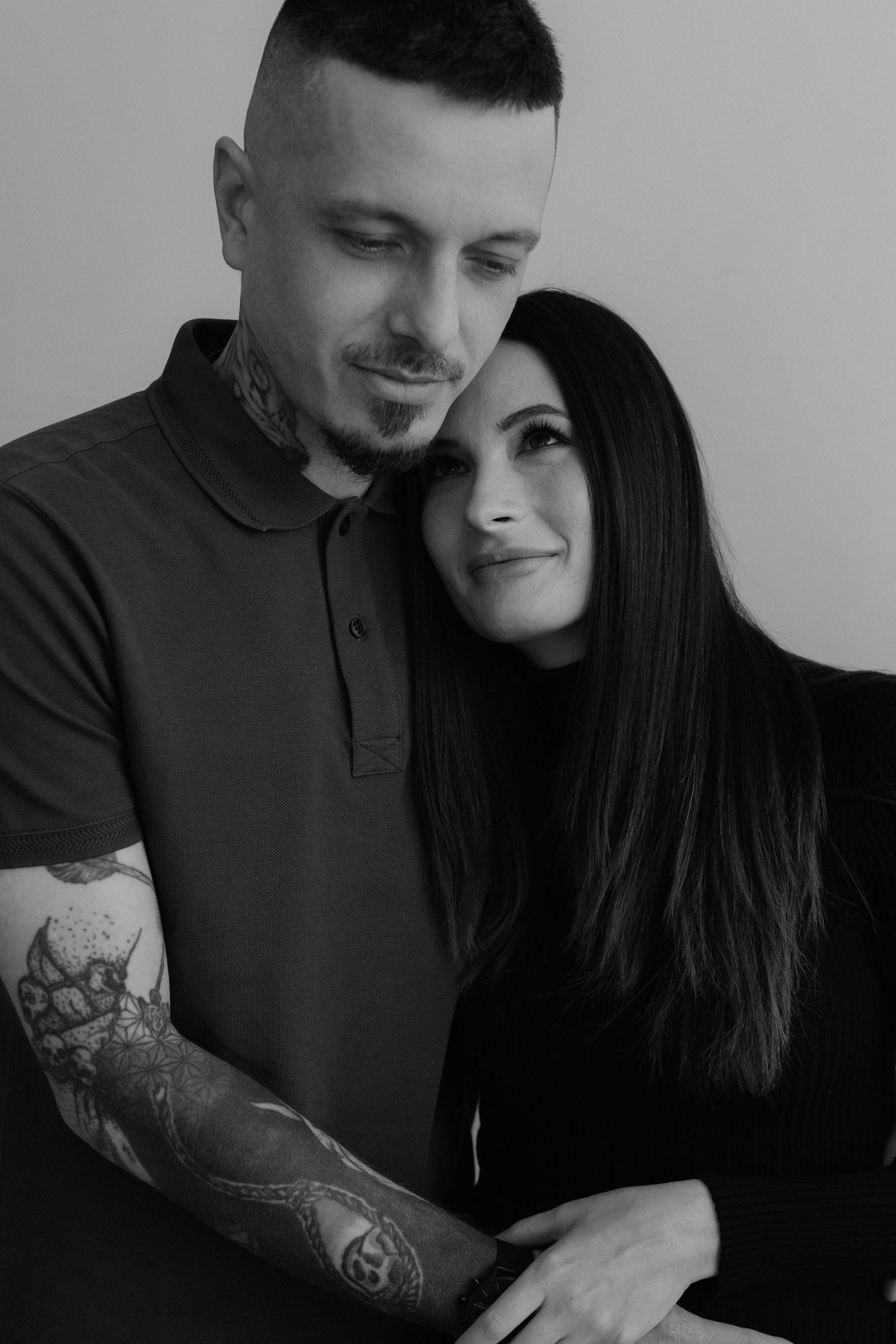 black and white portrait of a loving couple