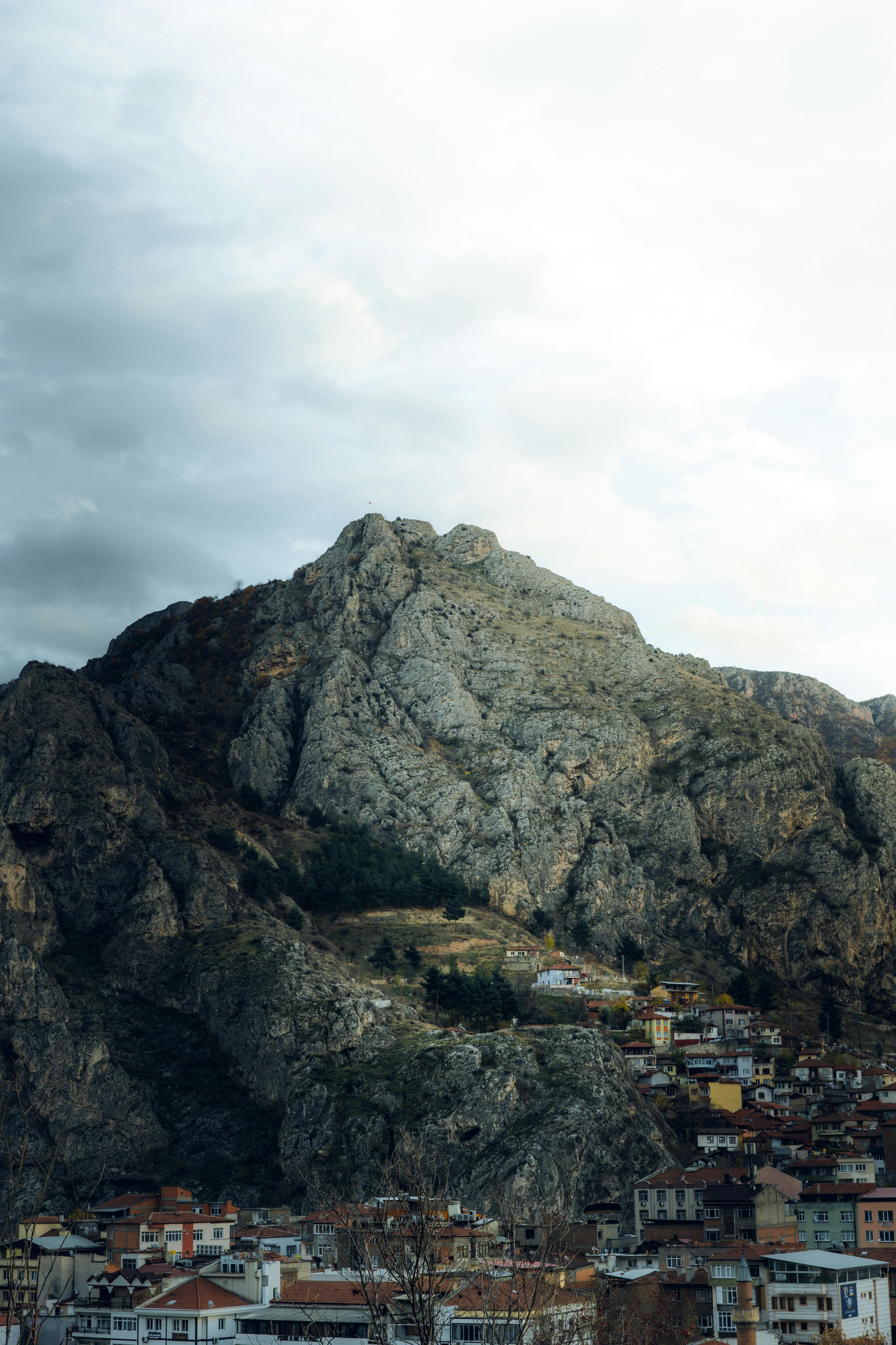 Captivating view of Amasya's rugged mountains with city below.