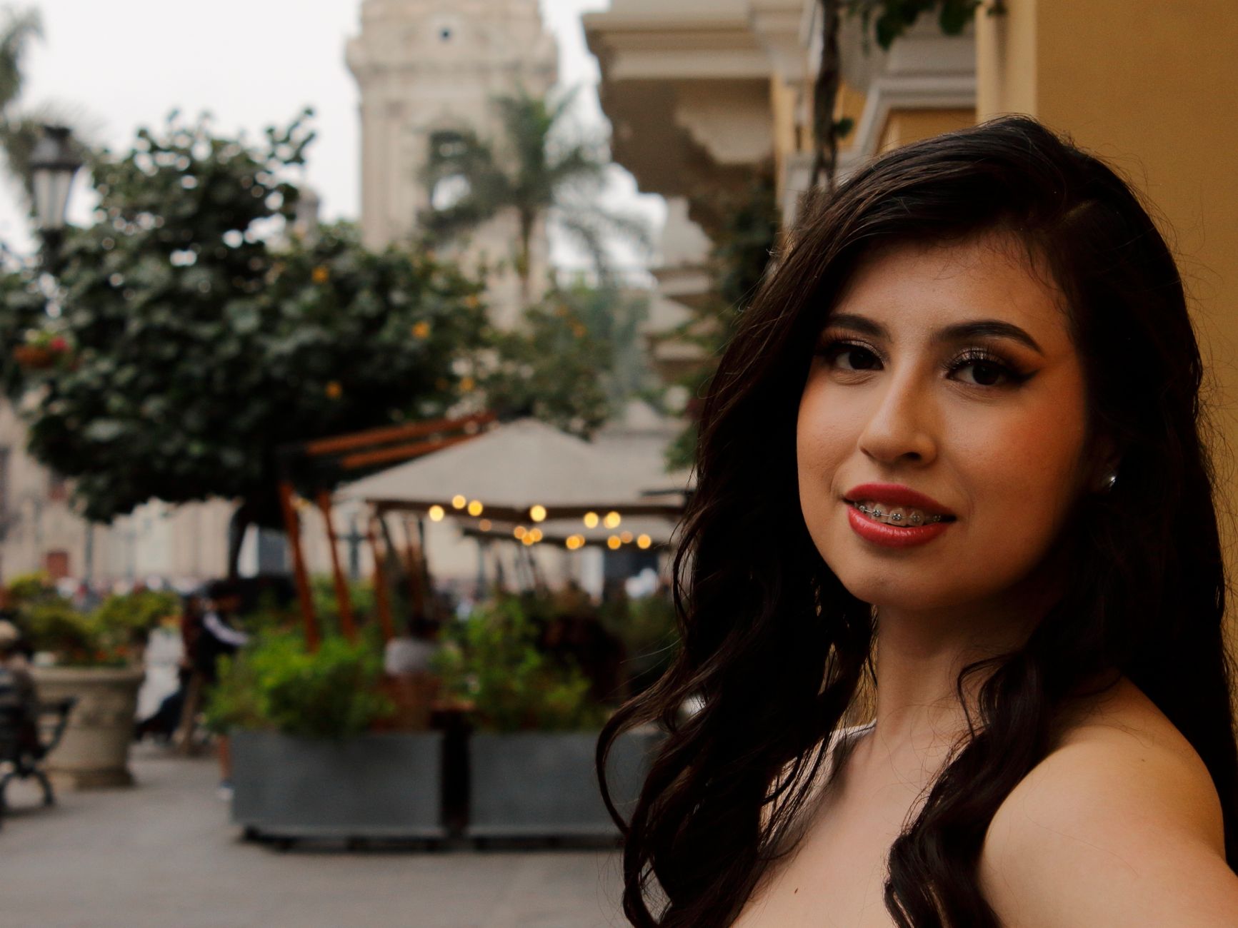 Portrait of an elegant woman in the historic center of Lima, Peru.