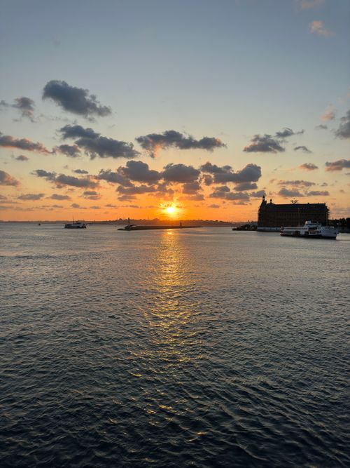 Free Stunning sunset over the Bosphorus, featuring the iconic Haydarpaşa Train Station in Istanbul. Stock Photo
