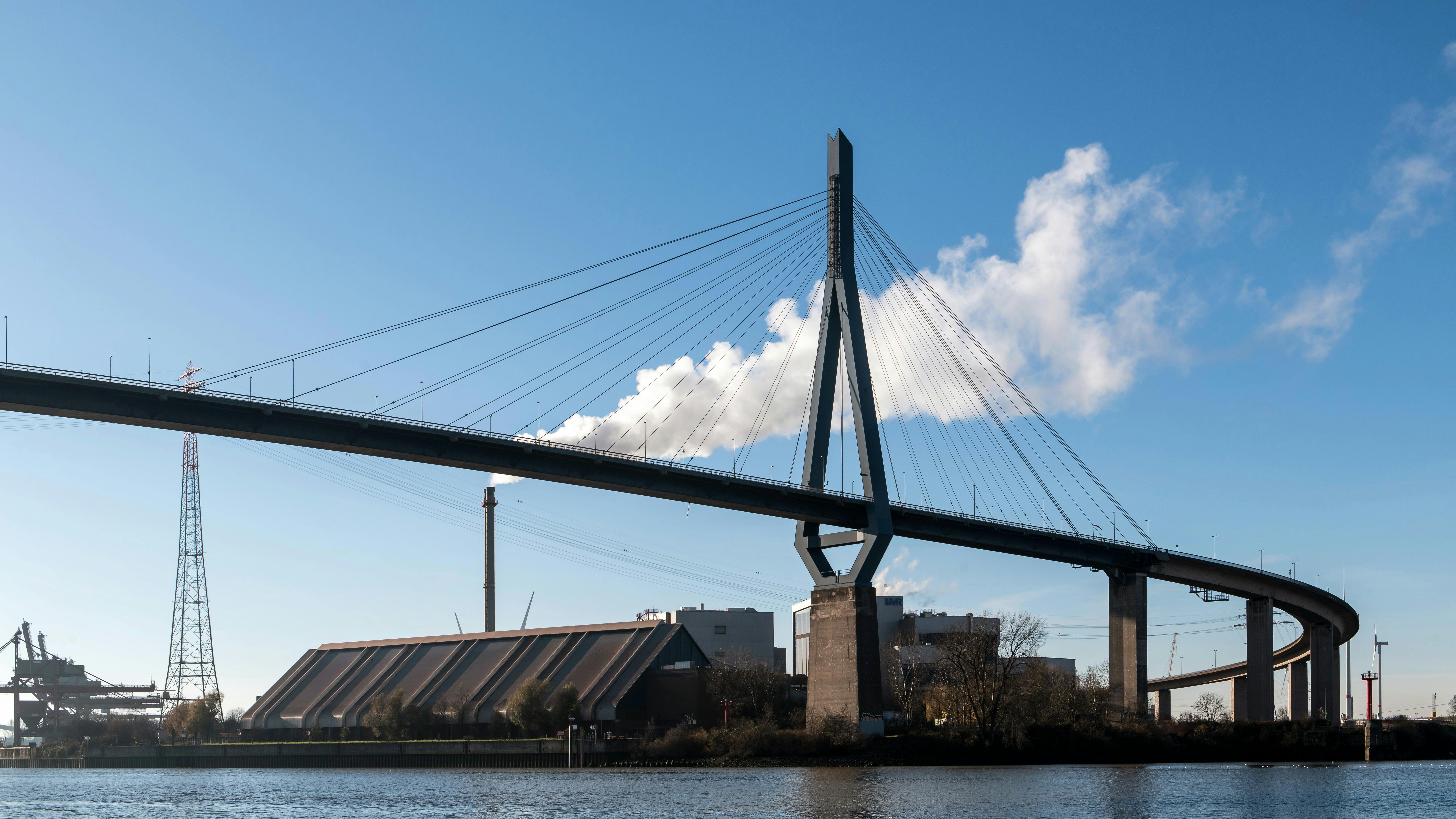 cable stayed bridge in hamburg industrial area