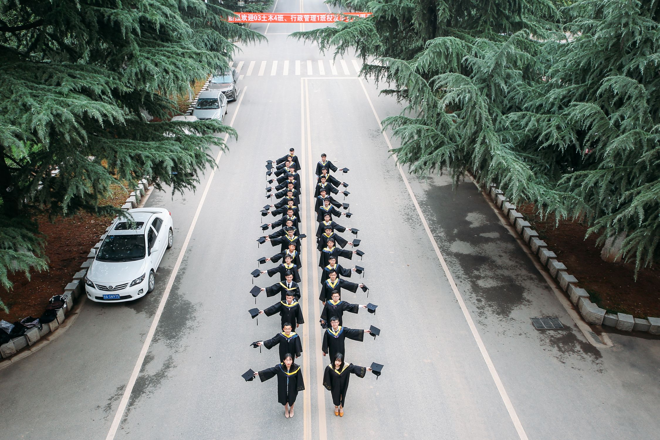 Graduating Students in Line Formation Outdoors · Free Stock Photo