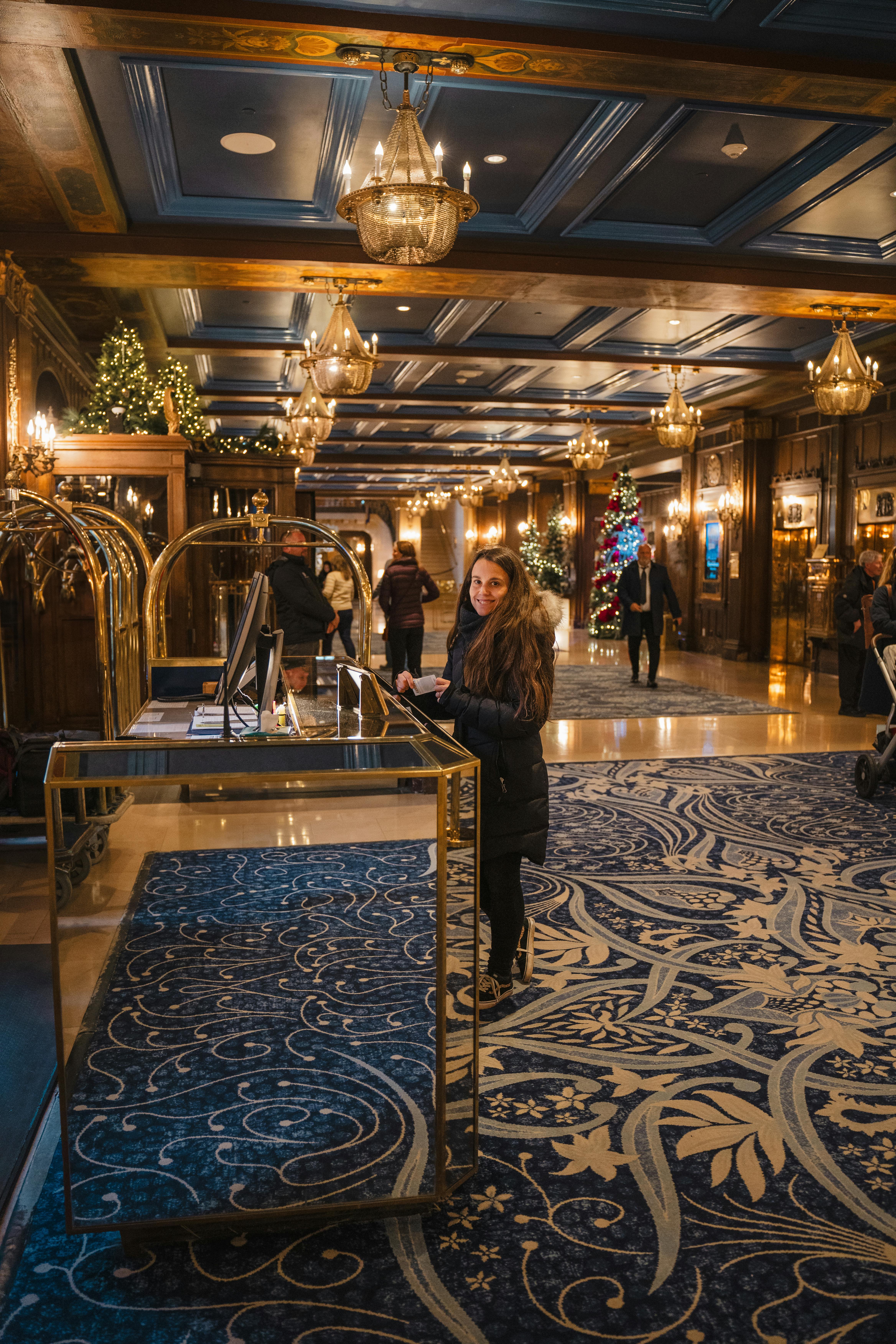 luxurious hotel lobby in festive quebec