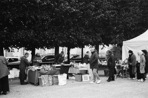 Free Black and white photo of a street market in Nancy, Grand Est, France. Stock Photo