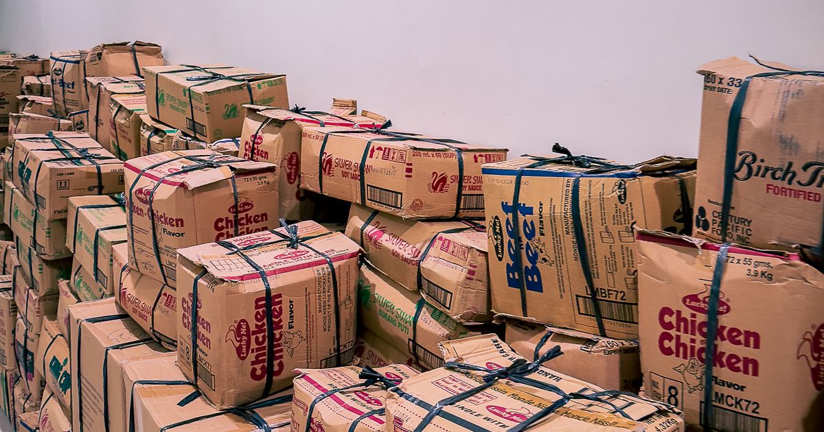 Boxes stacked for peak-season shipping