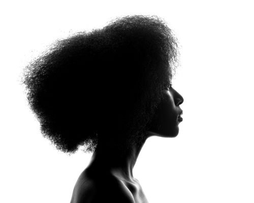 Free Artistic black and white profile silhouette of a woman with curly hair. Stock Photo