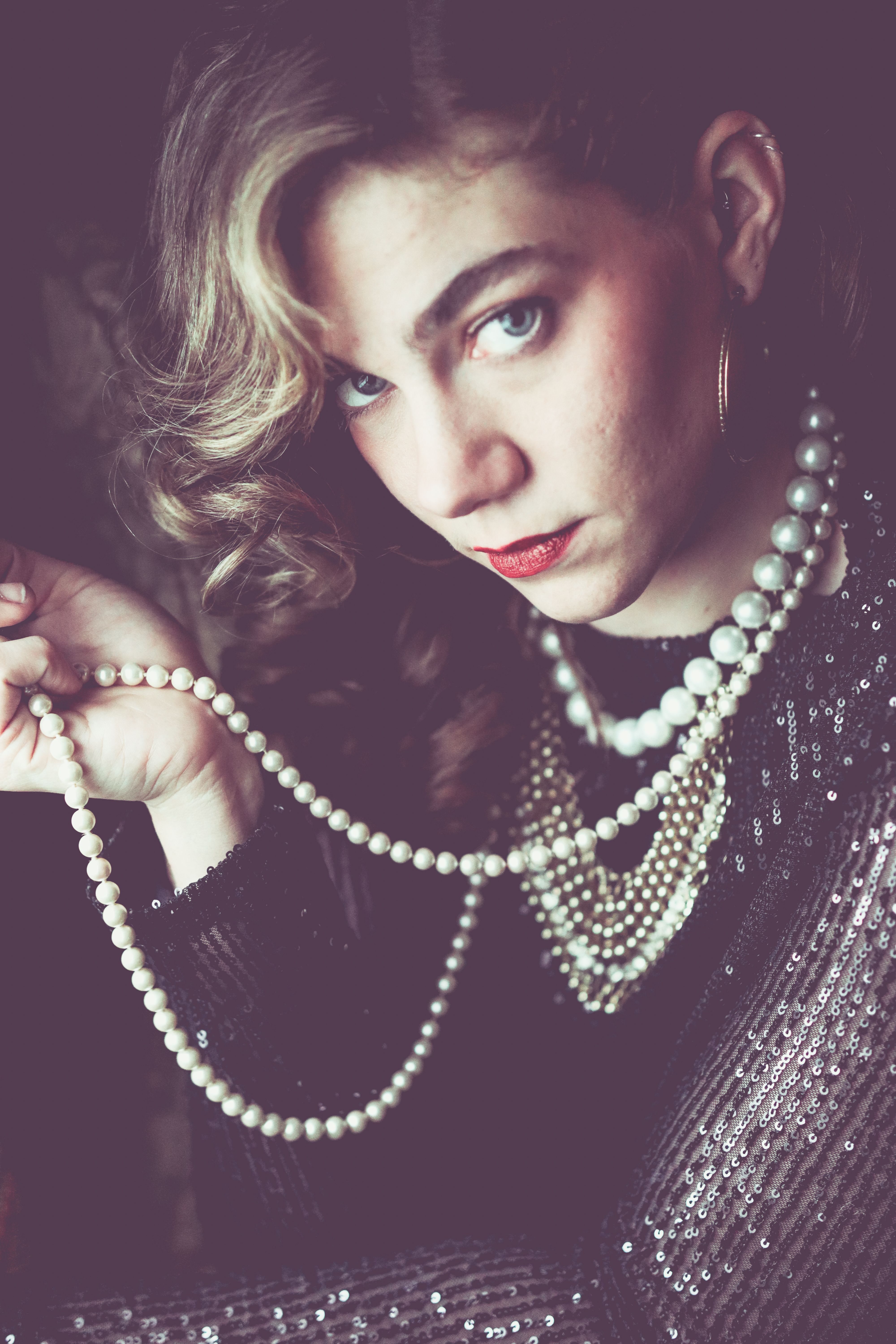 Vintage Portrait of a Woman with Pearls · Free Stock Photo