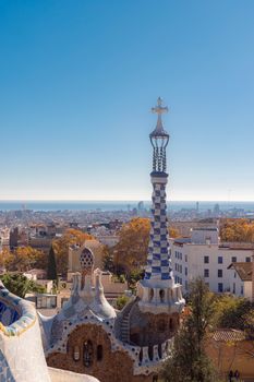 Barcelona's Park Güell with its unique architecture and cityscape view on a clear day.