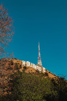 A scenic view of the famous Hollywood Sign on a clear day in Los Angeles, California.