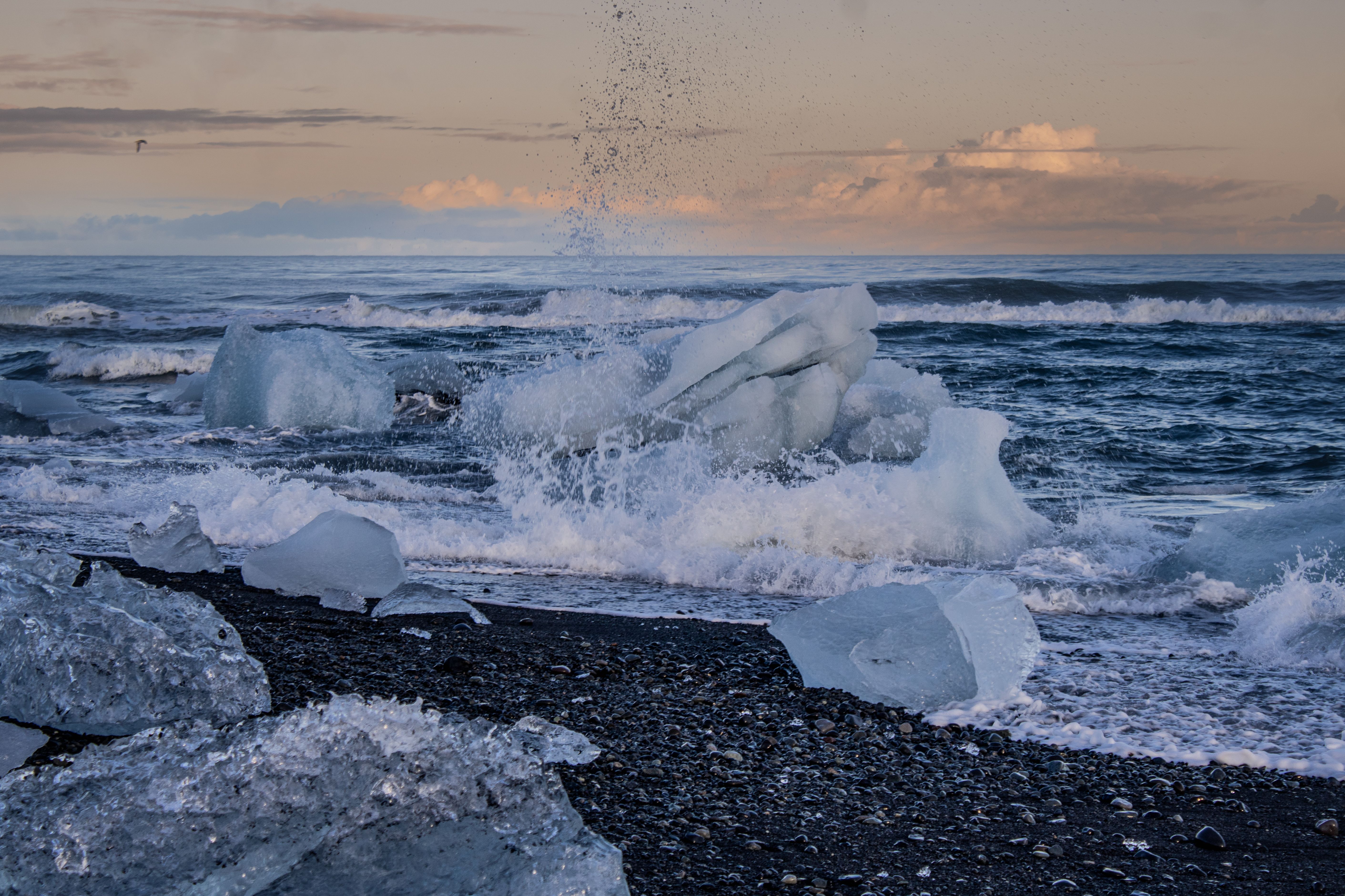 Icebergs floating in Jokulsarlon glacier lagoon