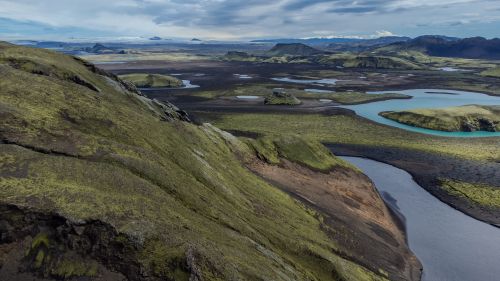 Free Explore the dramatic highland landscape of Þingeyjarsveit, Iceland, with winding rivers and vast plains. Stock Photo