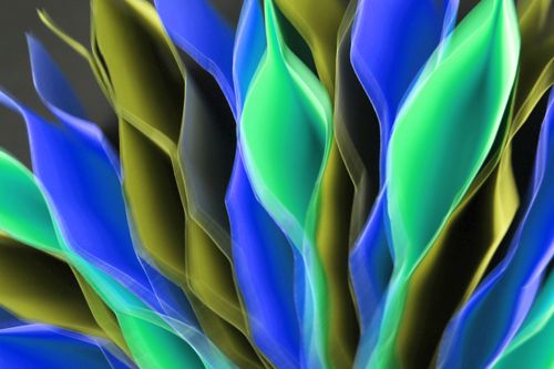 Free Vibrant abstract art featuring flowing shapes in blue, green, and yellow hues. Stock Photo