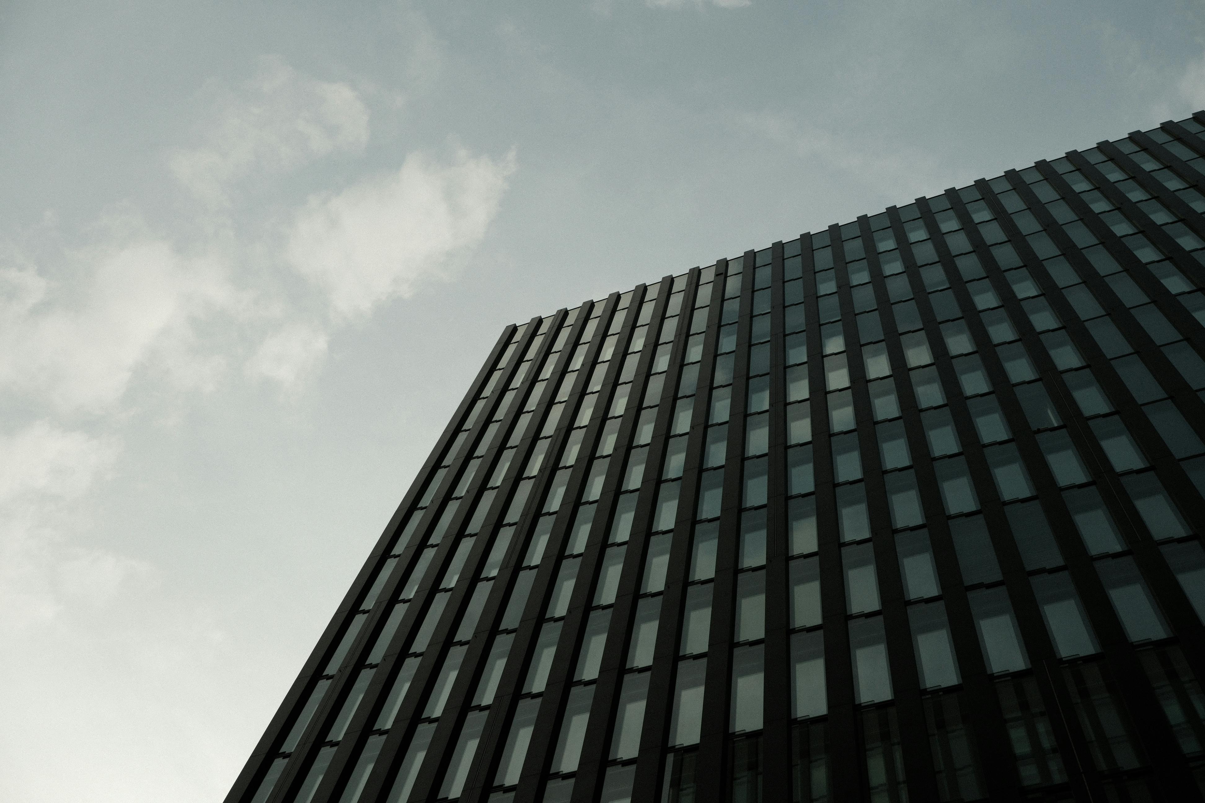 modern skyscraper against blue sky in dusseldorf