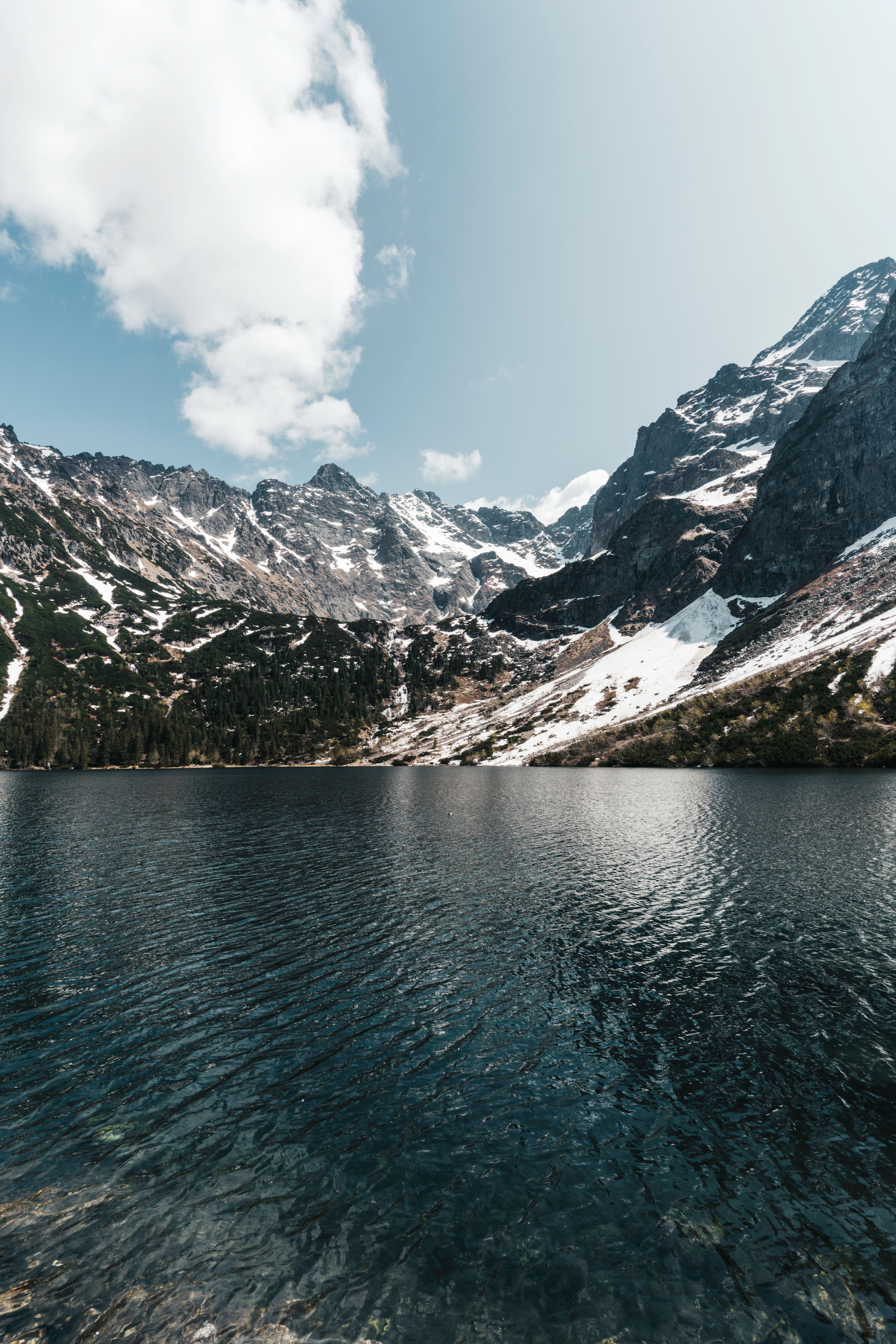 Scenic Mountain Lake with Snowy Peaks · Free Stock Photo