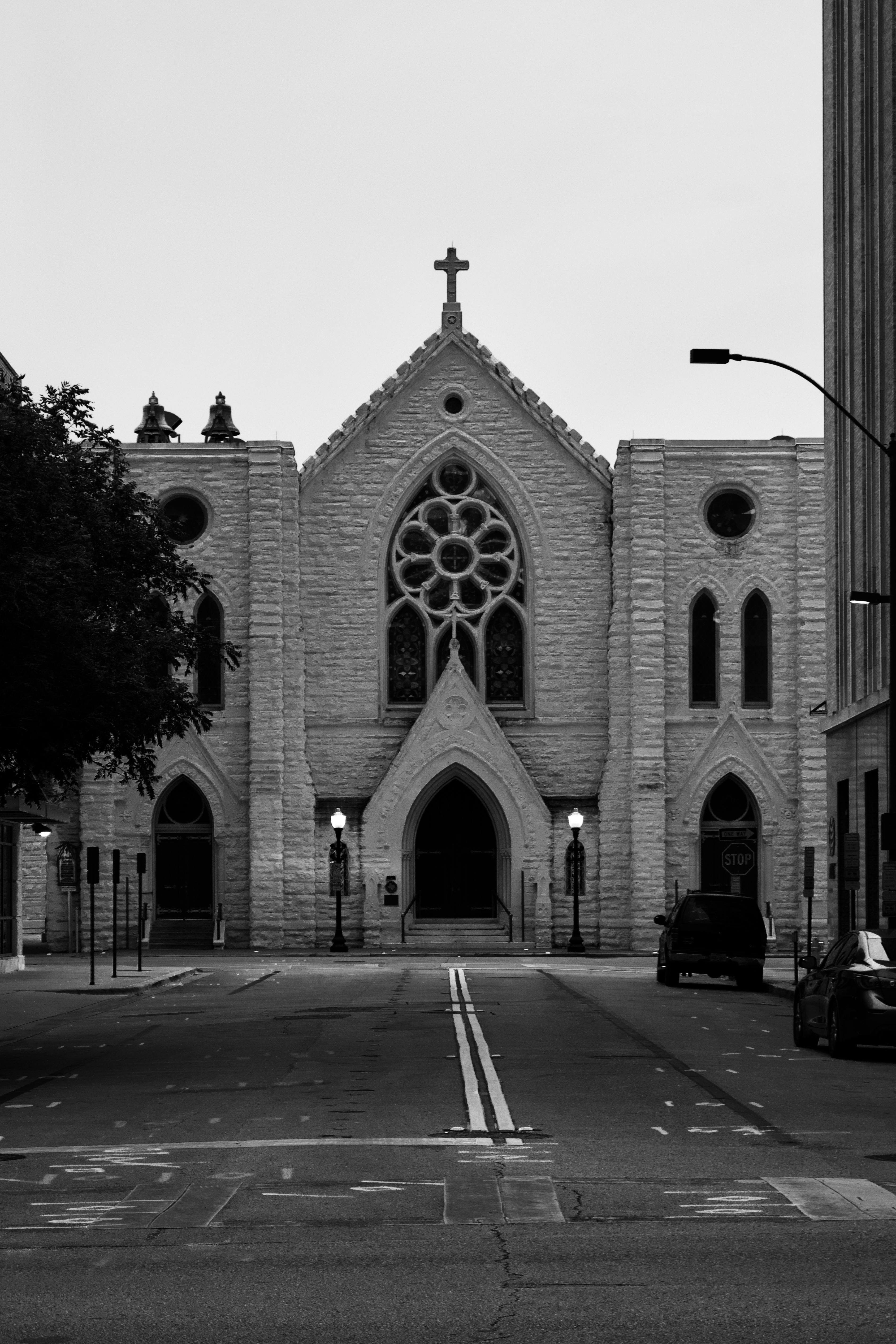 Free stock photo of black and white, church, downtown