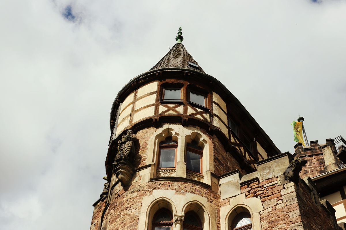 Historic tower with detailed architecture
