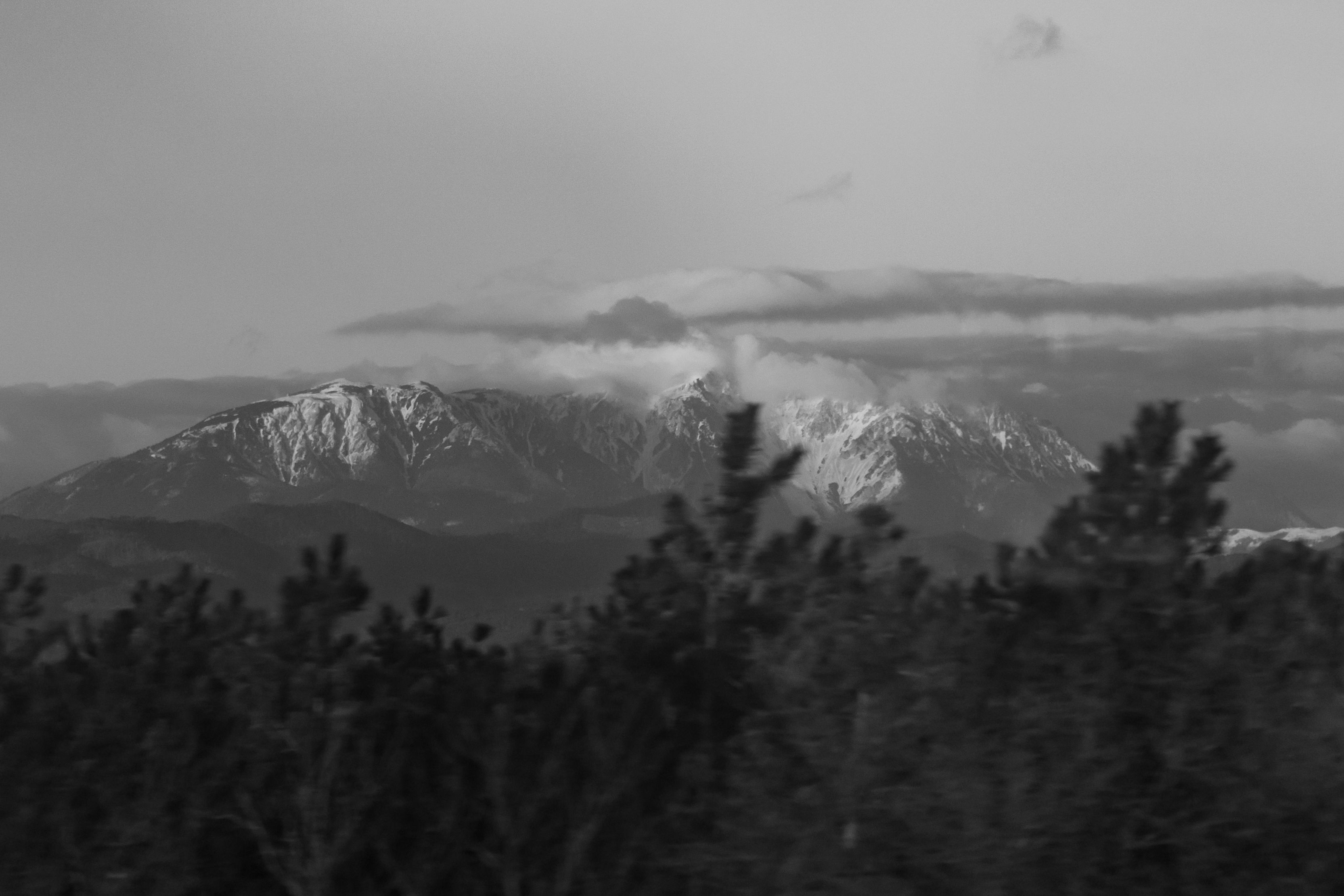 Black and White Mountain Landscape with Clouds · Free Stock Photo