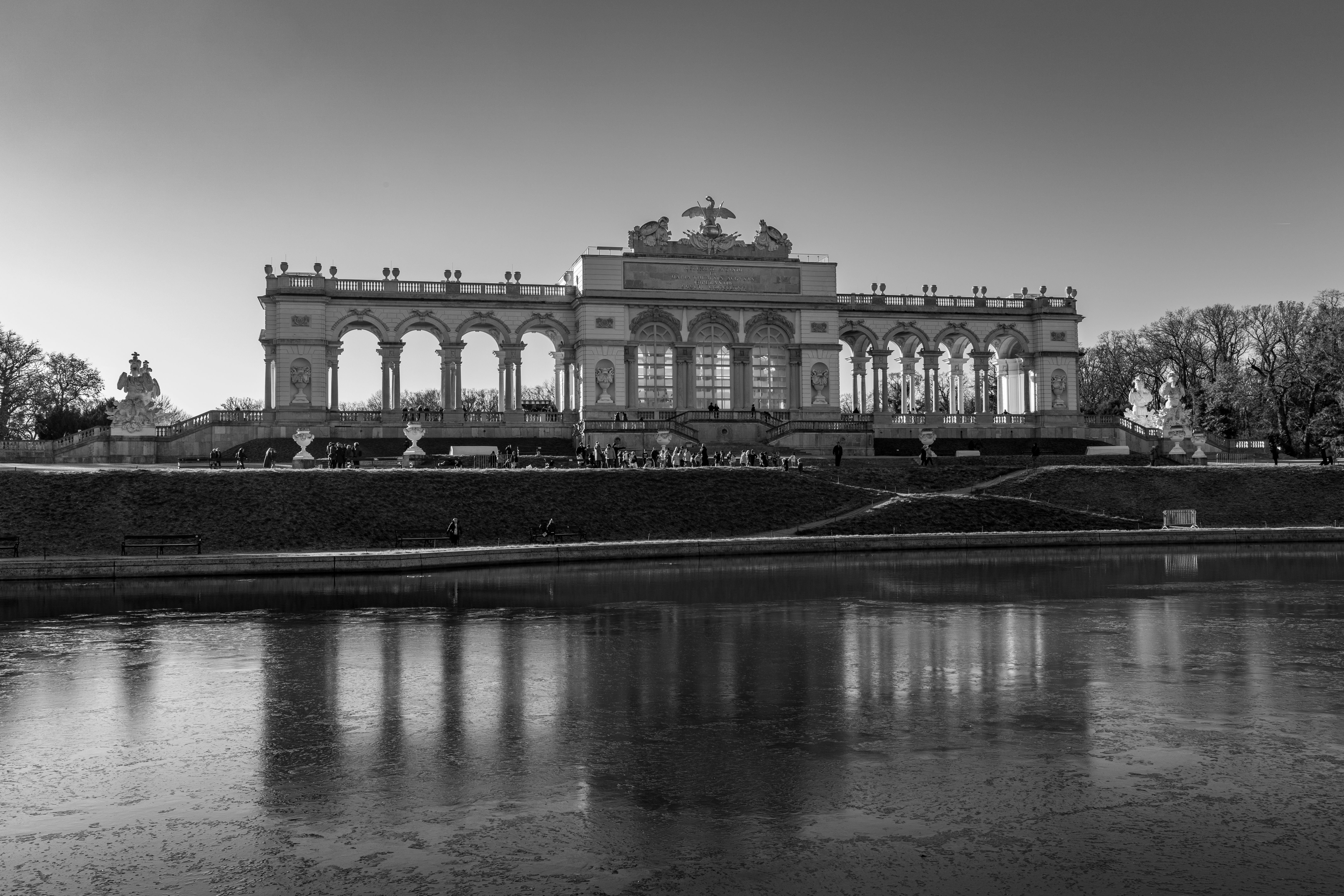 Schönbrunn Palace in Vienna, Austria, under a clear sky