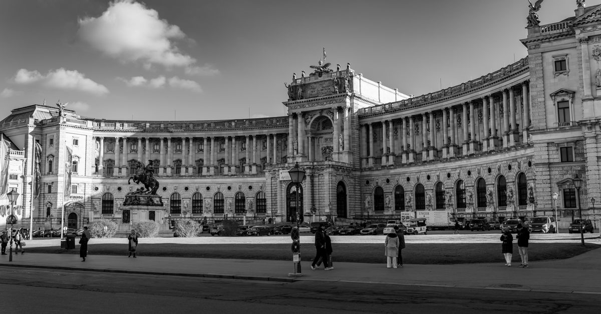 The Hofburg palace in Vienna, photographed in black and white