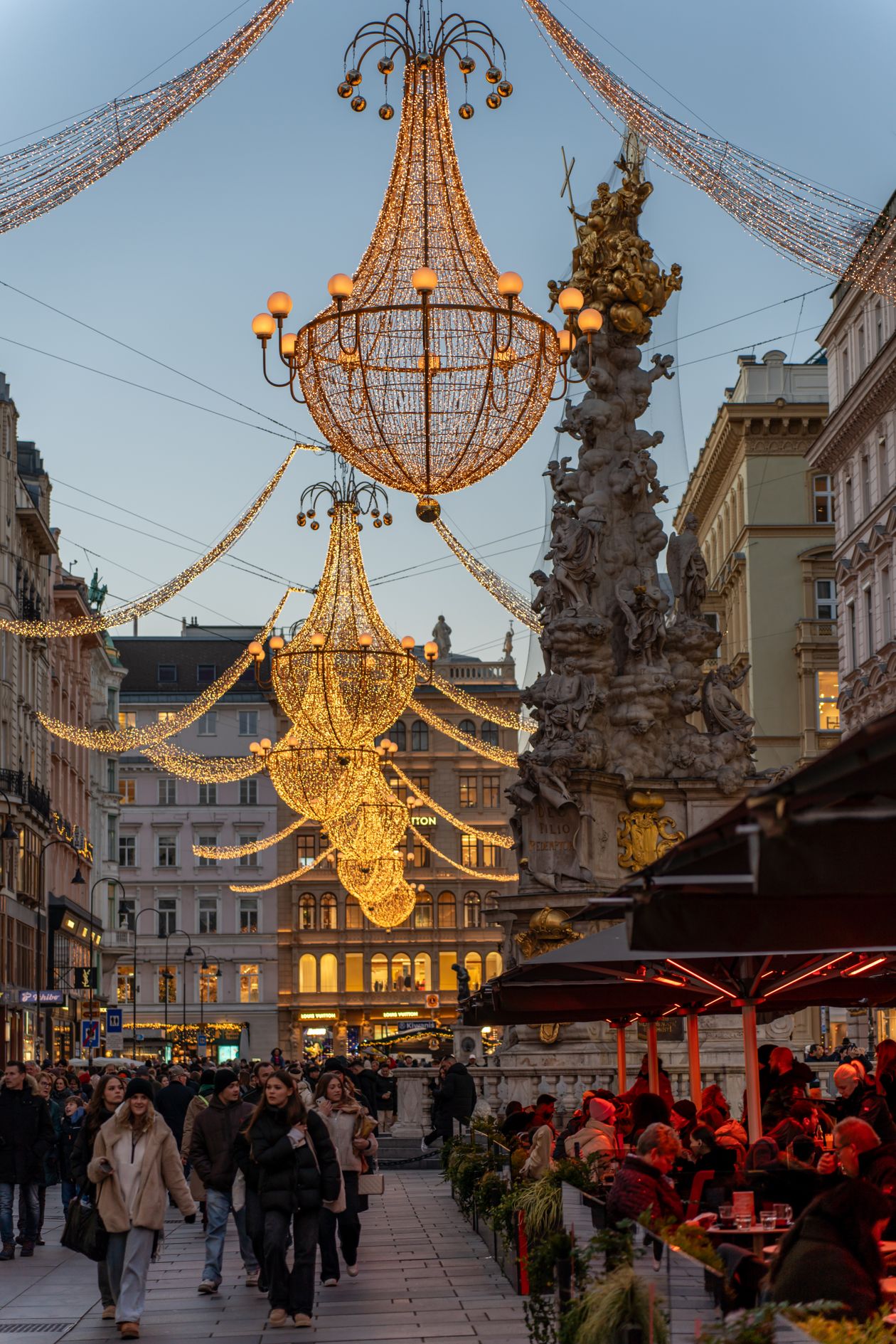 Festive lights on Graben Street, Vienna—imperial elegance meets coffeehouse charm in Austria