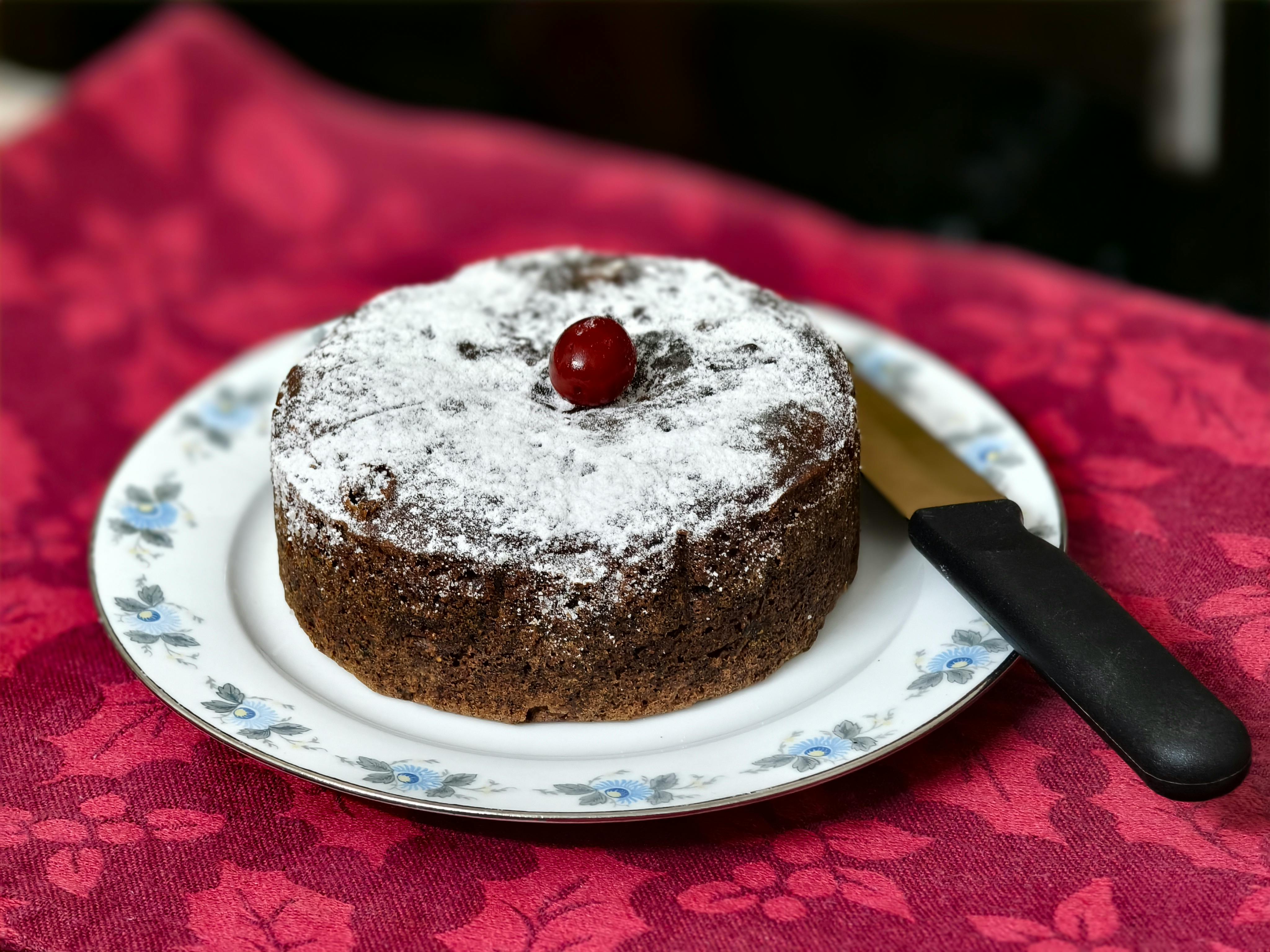 delicious holiday chocolate cake with cherry