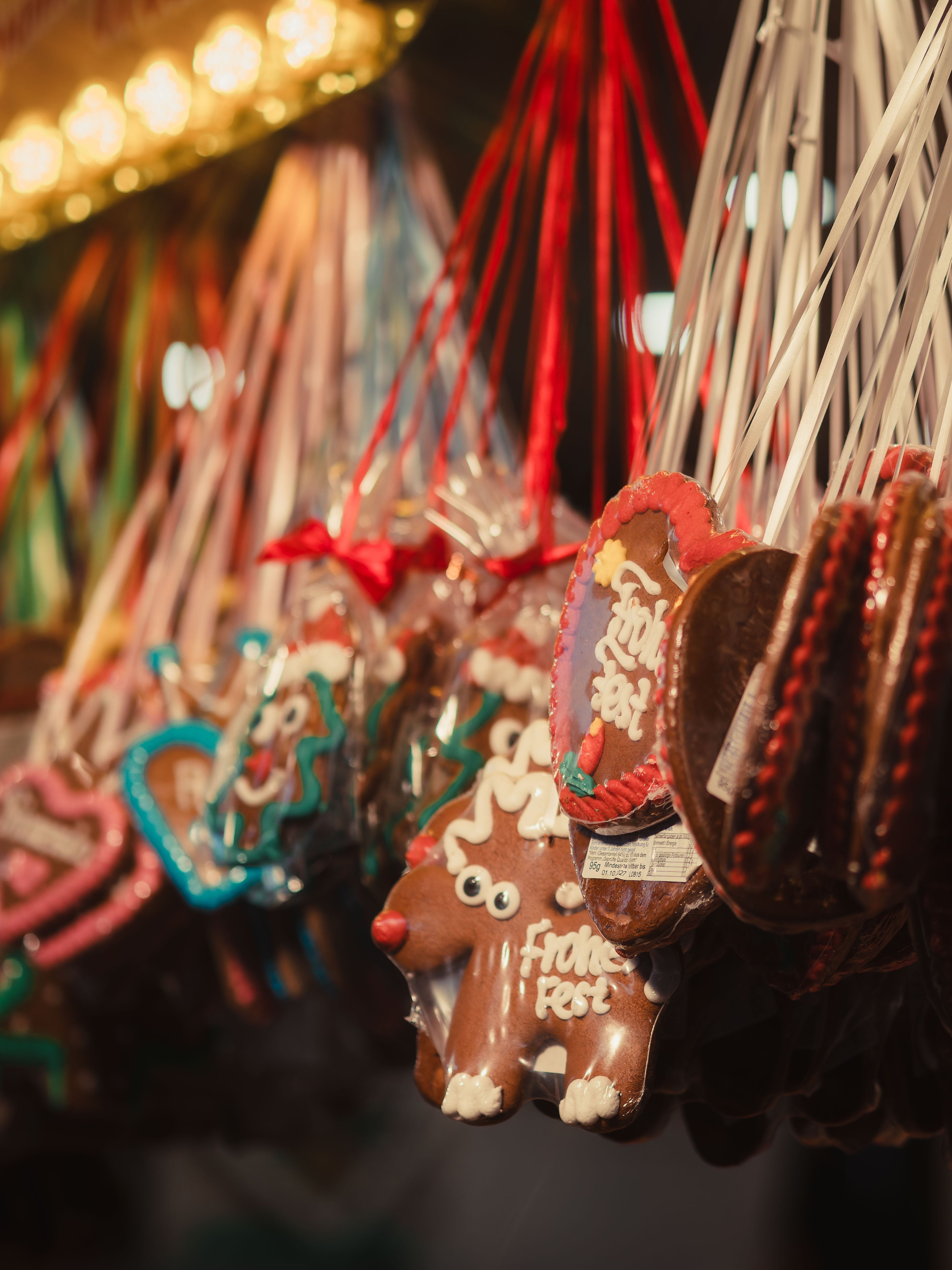 colorful gingerbread cookies at christmas market