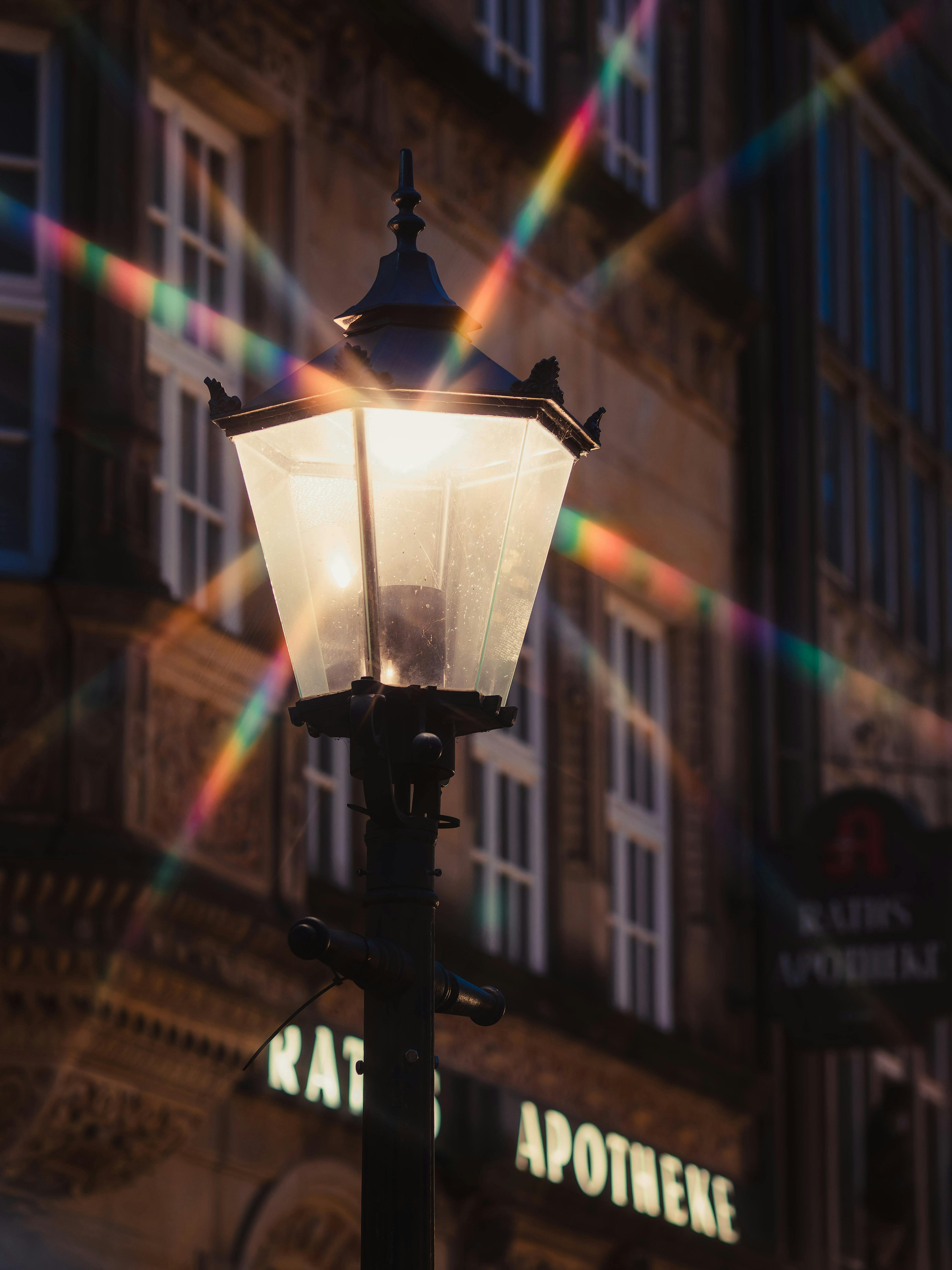 illuminated street lamp in festive setting